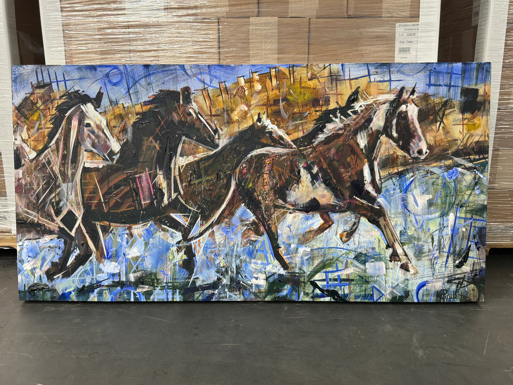 A River Run by Kent Paulette Authentic Original Acrylic on Canvas - Equestrian Horse Paintings - Big Sky Chic, Modern Cowboy, Western or Yellowstone Aesthetic