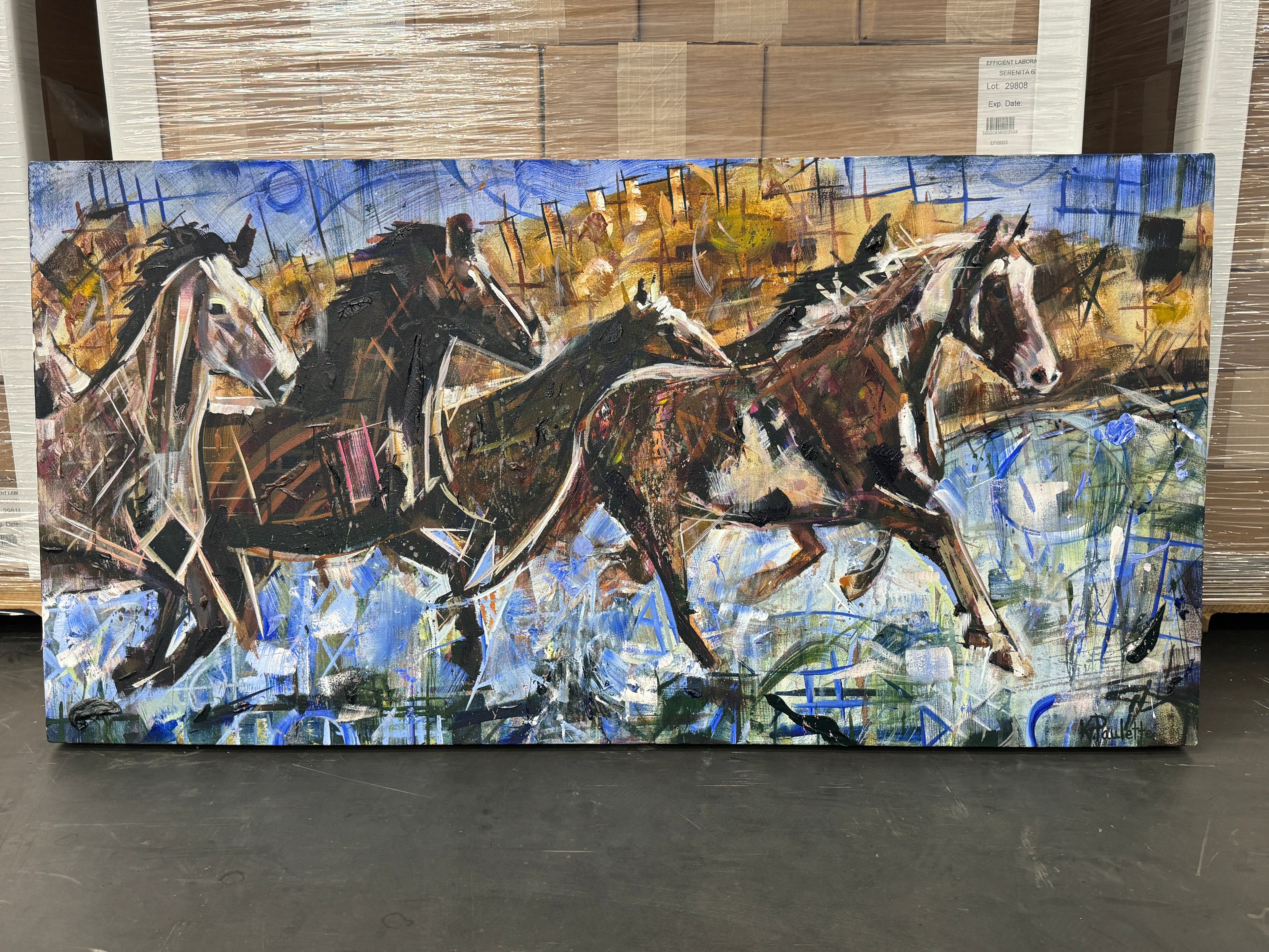 A River Run by Kent Paulette Authentic Original Acrylic on Canvas - Equestrian Horse Paintings - Big Sky Chic, Modern Cowboy, Western or Yellowstone Aesthetic