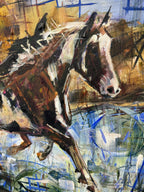 A River Run by Kent Paulette Authentic Original Acrylic on Canvas - Equestrian Horse Paintings - Big Sky Chic, Modern Cowboy, Western or Yellowstone Aesthetic