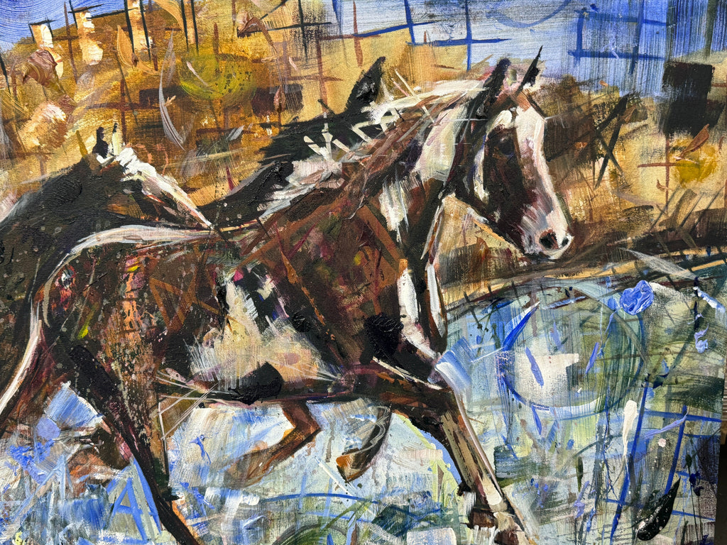 A River Run by Kent Paulette Authentic Original Acrylic on Canvas - Equestrian Horse Paintings - Big Sky Chic, Modern Cowboy, Western or Yellowstone Aesthetic