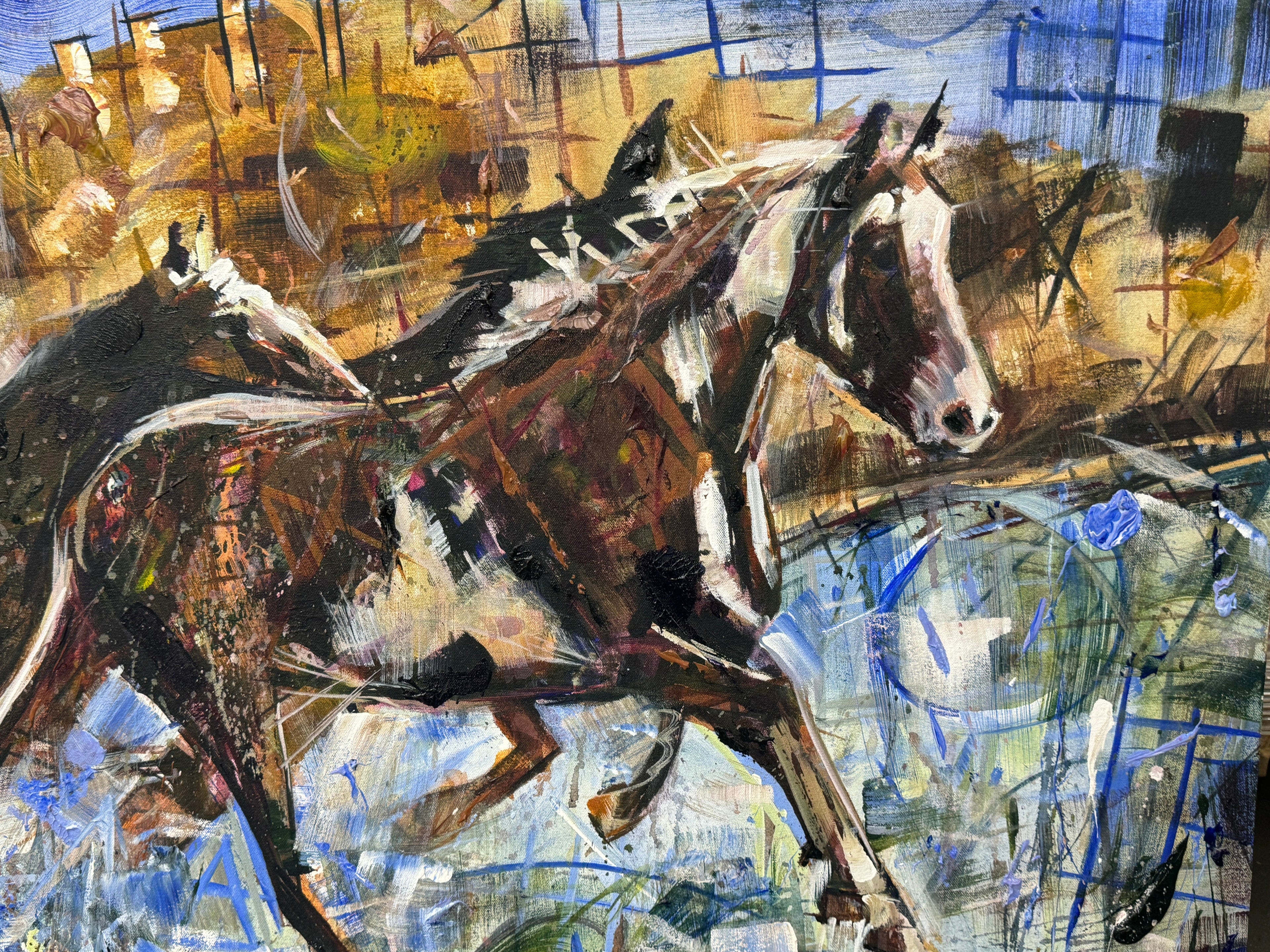 A River Run by Kent Paulette Authentic Original Acrylic on Canvas - Equestrian Horse Paintings - Big Sky Chic, Modern Cowboy, Western or Yellowstone Aesthetic