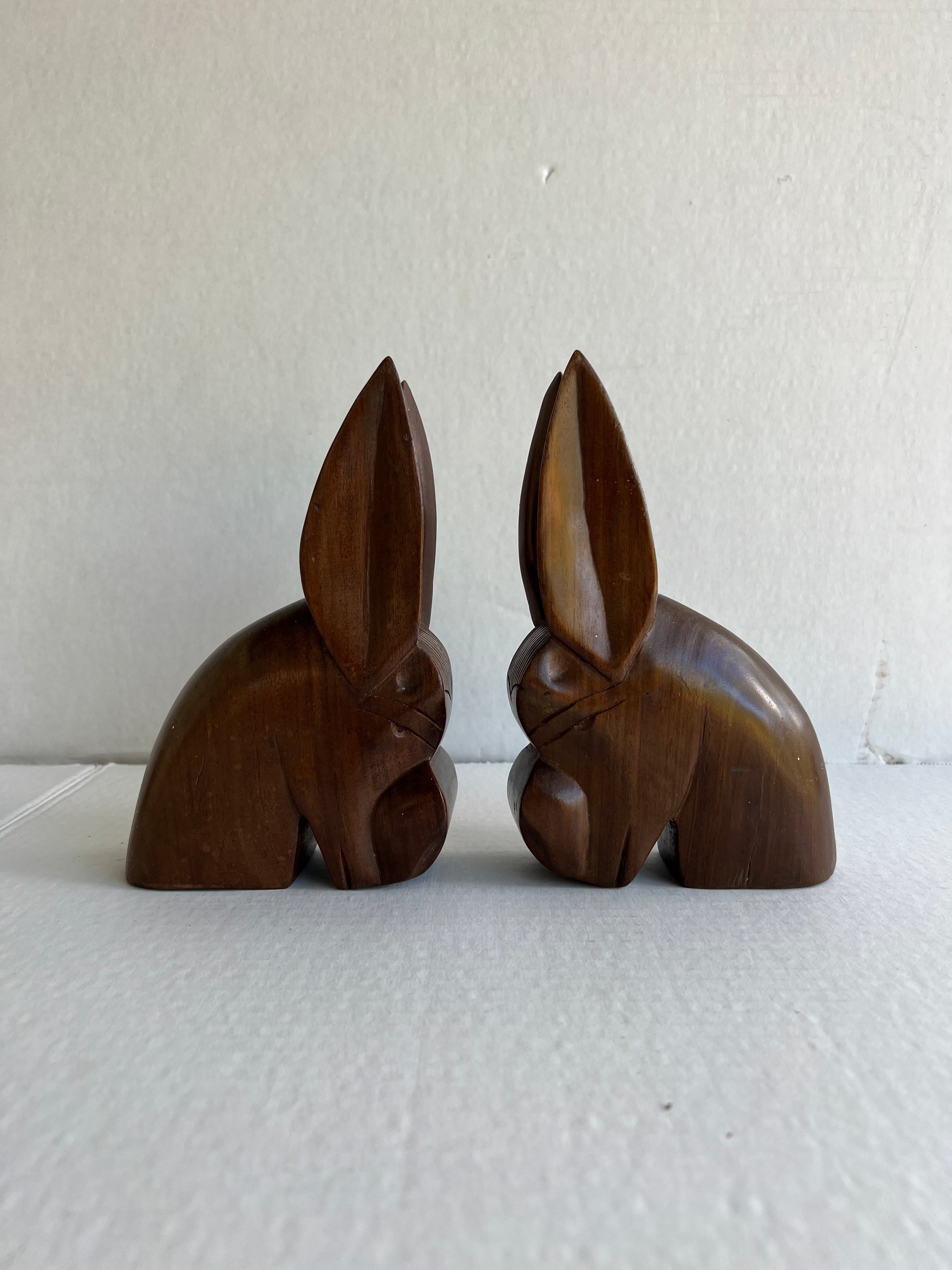 Hand Carved Mahogany Donkey Bookends - set of two