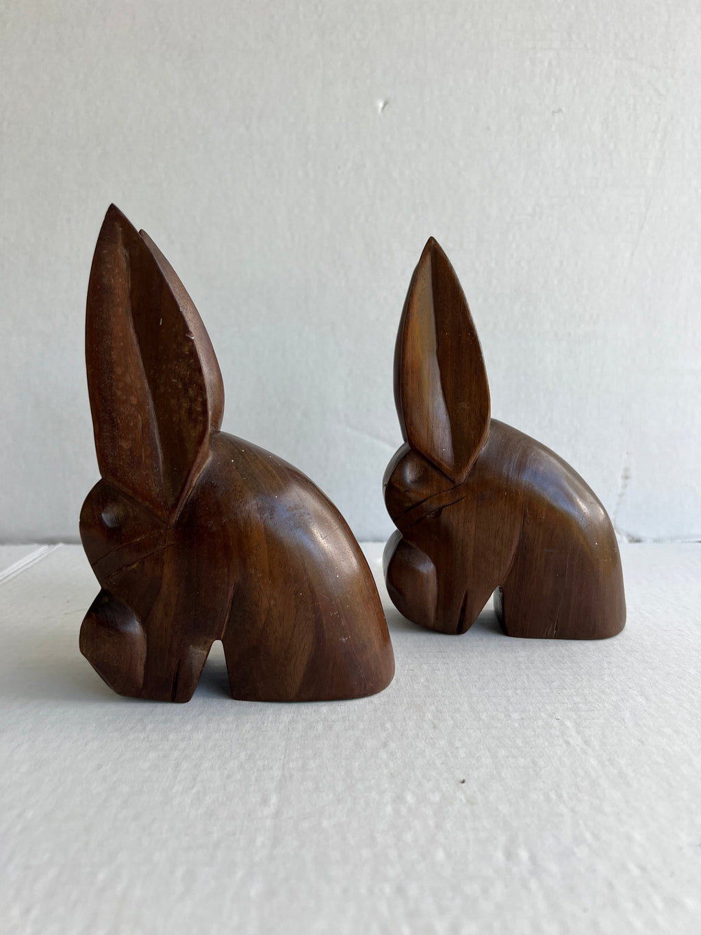 Hand Carved Mahogany Donkey Bookends - set of two