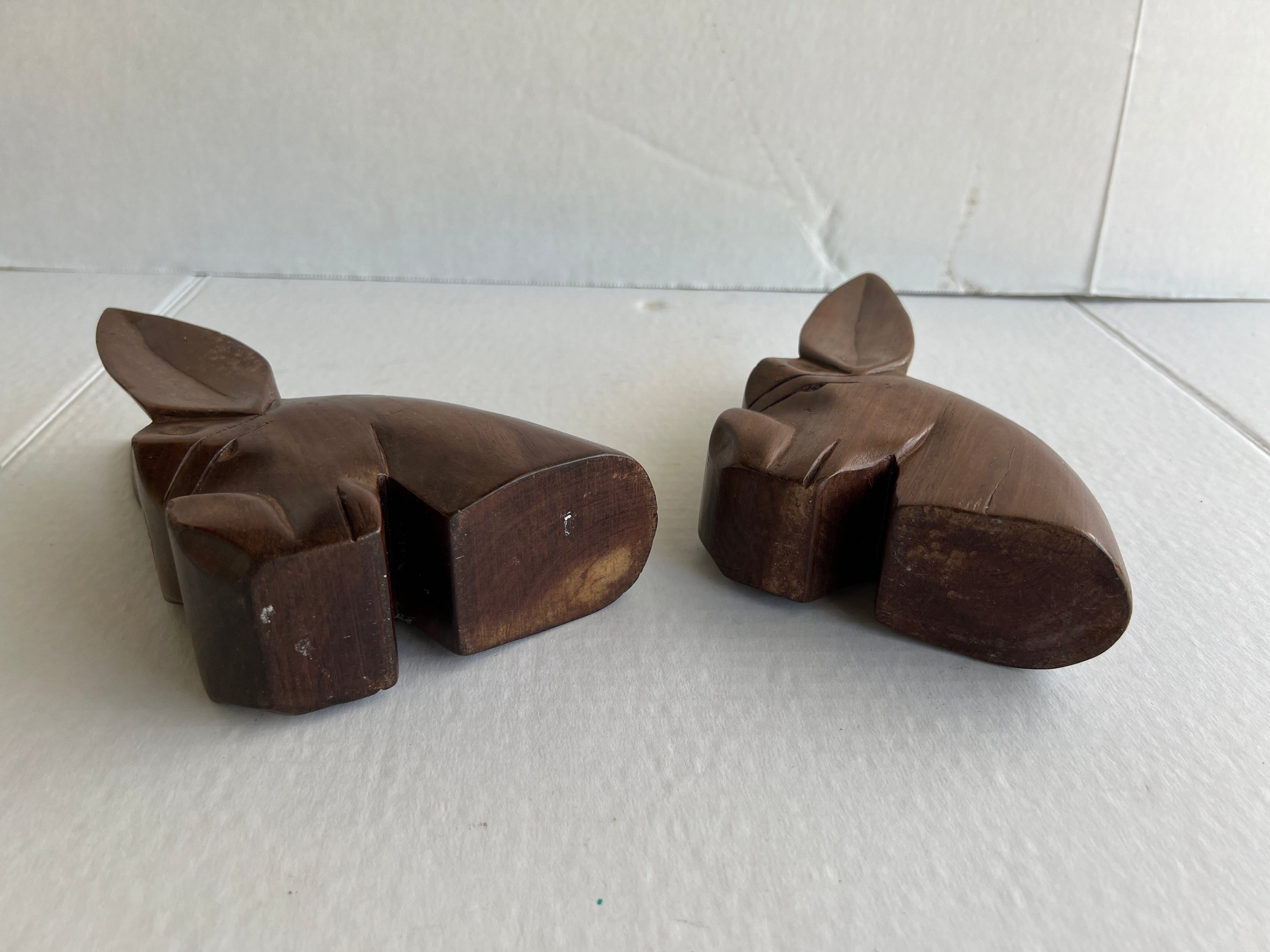 Hand Carved Mahogany Donkey Bookends - set of two