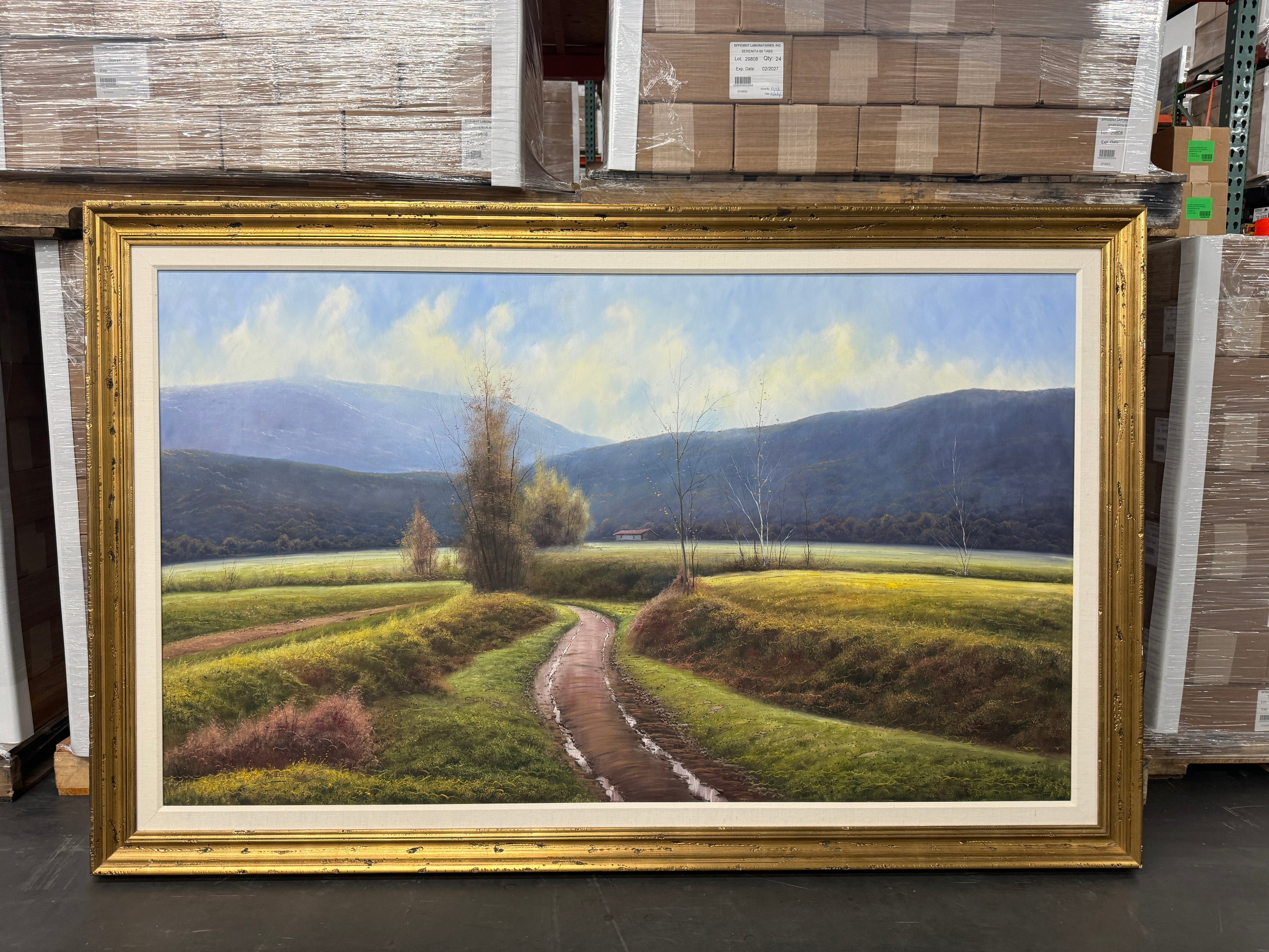 Rural Landscape by Tomas Trillo, Original Oil on Canvas Matted & Framed, 80" X 51", Signed with Certificate of Authenticity