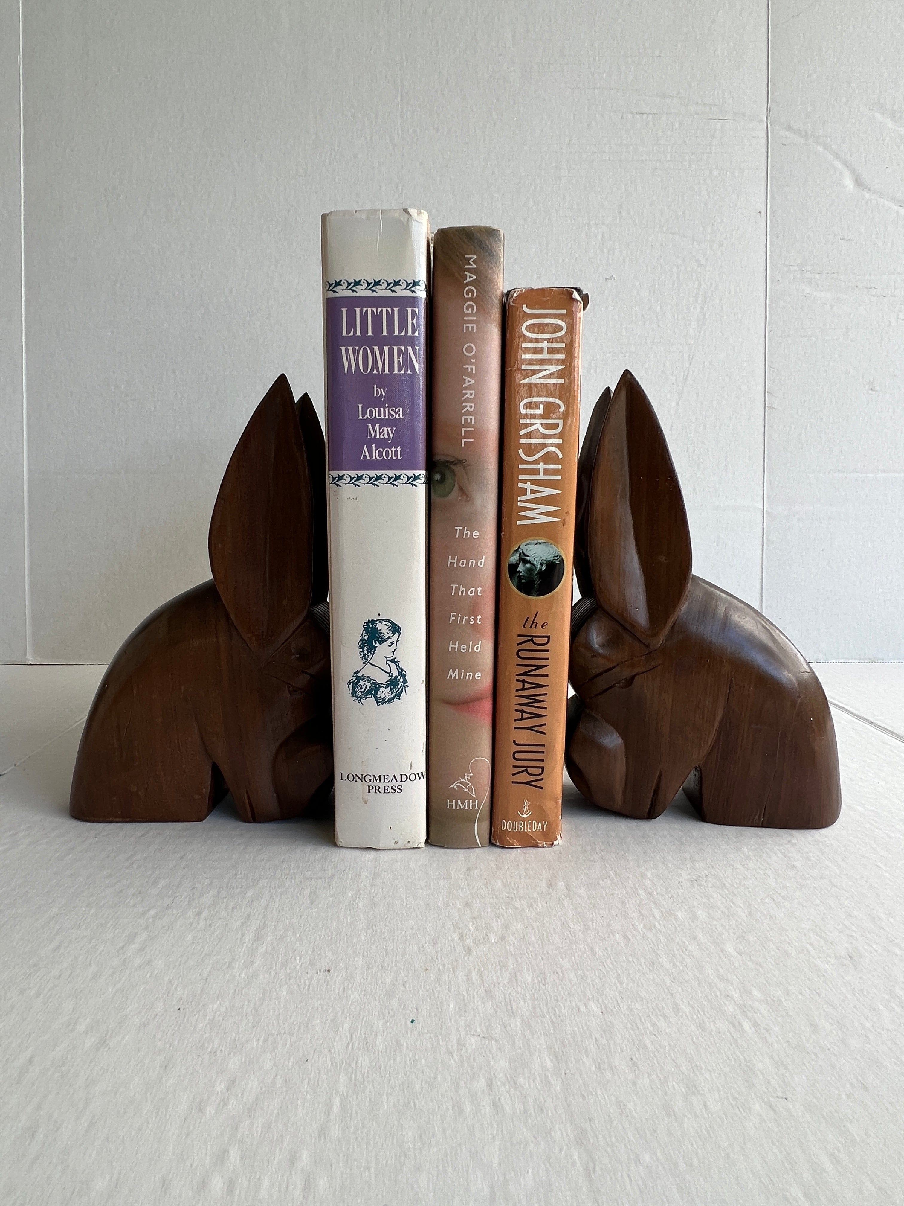 Hand Carved Mahogany Donkey Bookends - set of two