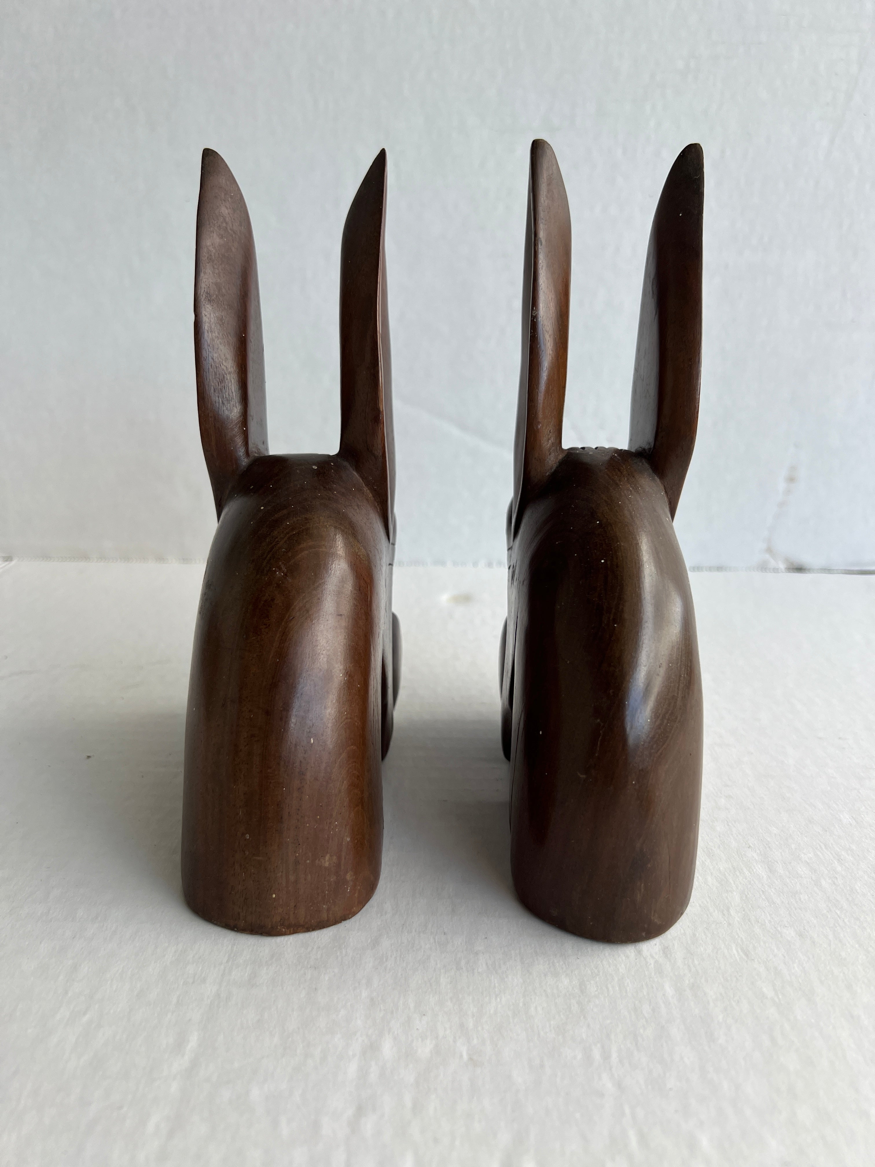 Hand Carved Mahogany Donkey Bookends - set of two