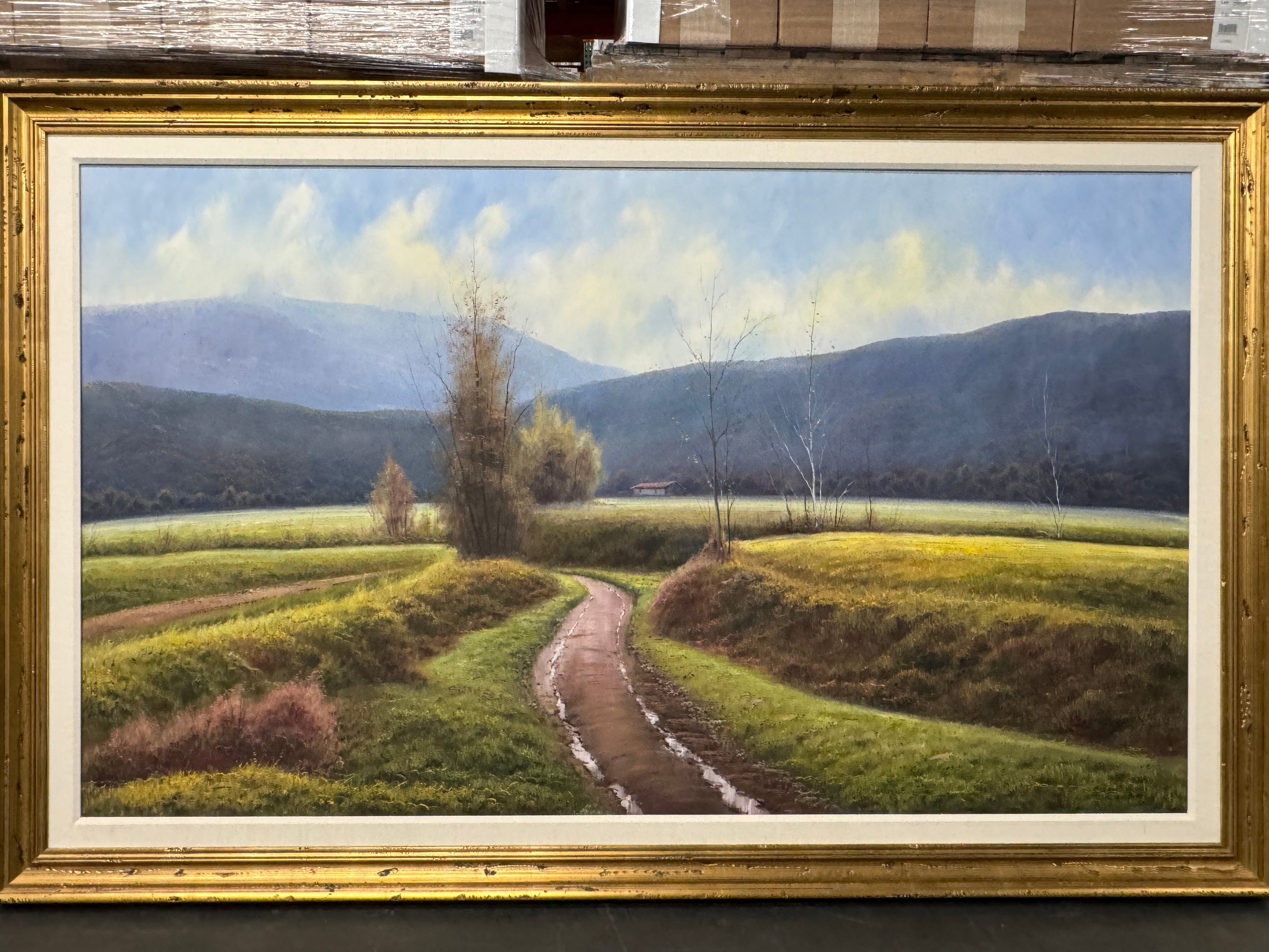 Rural Landscape by Tomas Trillo, Original Oil on Canvas Matted & Framed, 80" X 51", Signed with Certificate of Authenticity