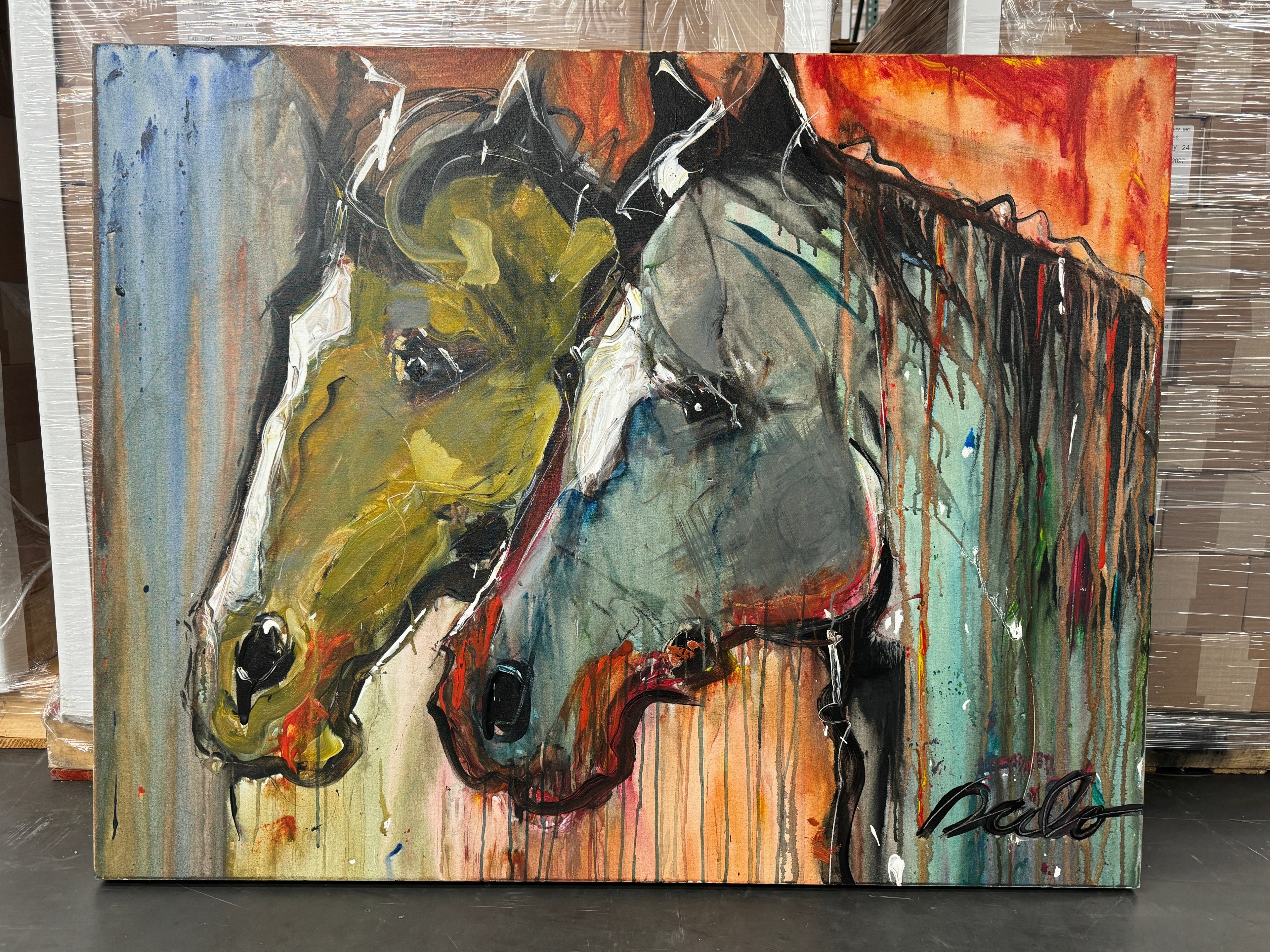 "Ellie & Sallie Mae" the Mustangs by David "Dalo" Banegas - Equestrian Horse Painting, Big Sky Chic, Modern Cowboy, Western Yellowstone