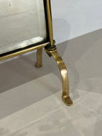 Antique Victorian, Art Nouveau, Rose Painted Brass Mirrored Fireplace Screen