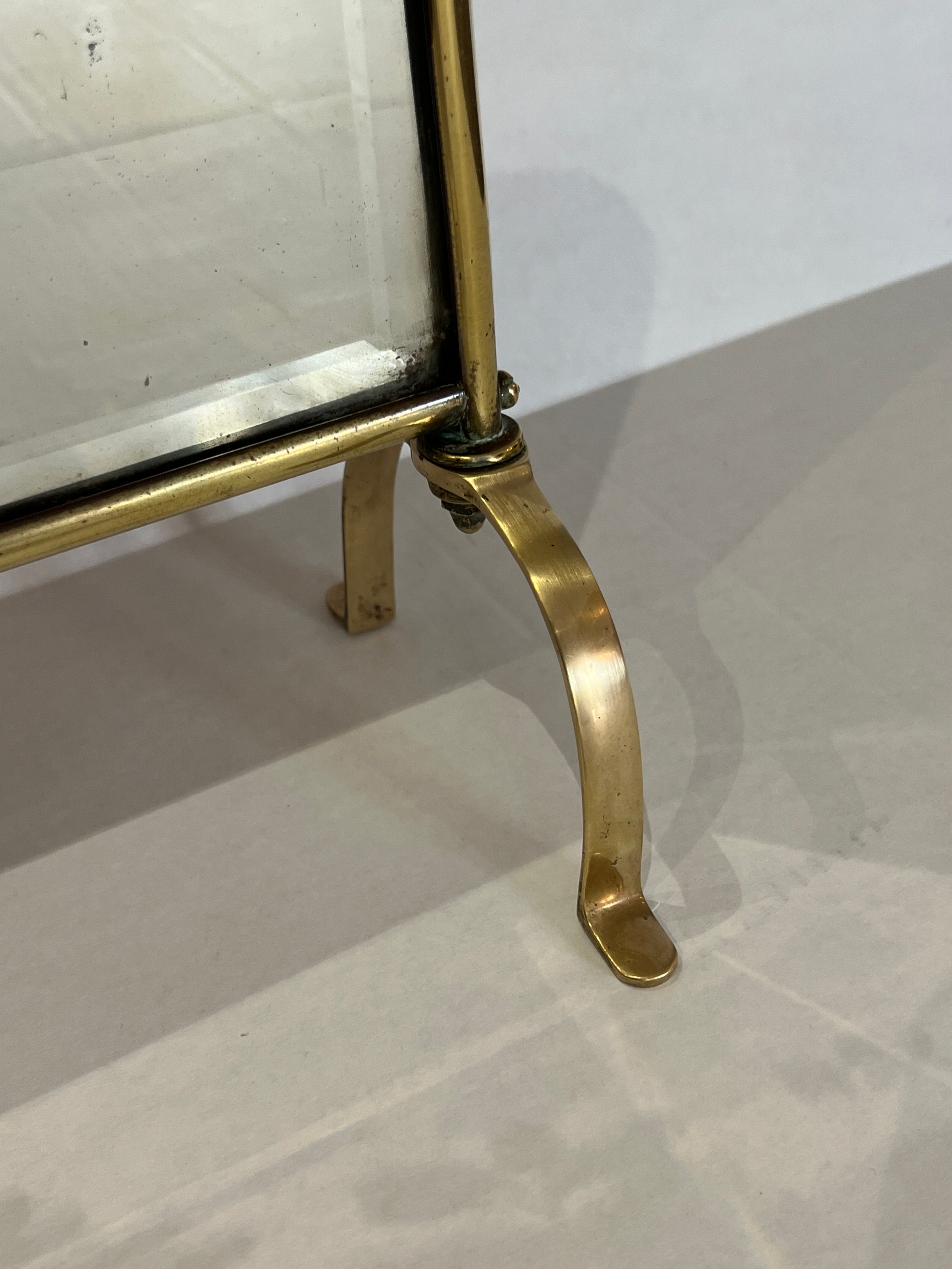 Antique Victorian, Art Nouveau, Rose Painted Brass Mirrored Fireplace Screen