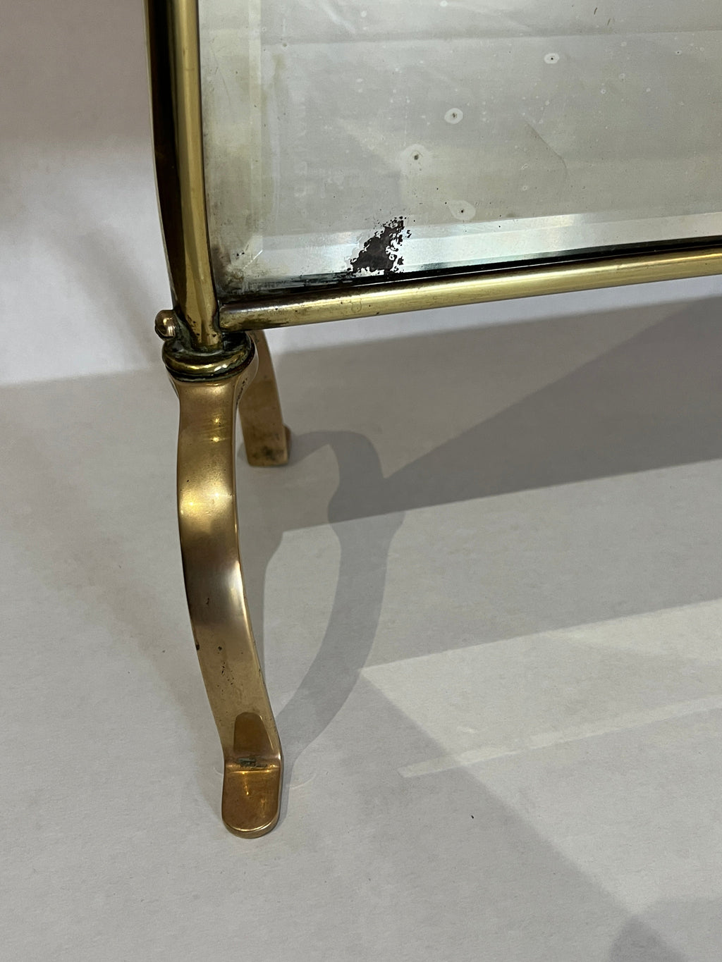 Antique Victorian, Art Nouveau, Rose Painted Brass Mirrored Fireplace Screen