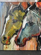 "Ellie & Sallie Mae" the Mustangs by David "Dalo" Banegas - Equestrian Horse Painting, Big Sky Chic, Modern Cowboy, Western Yellowstone