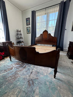 Antique Walnut Full or Double Size Bed with Curved Footboard