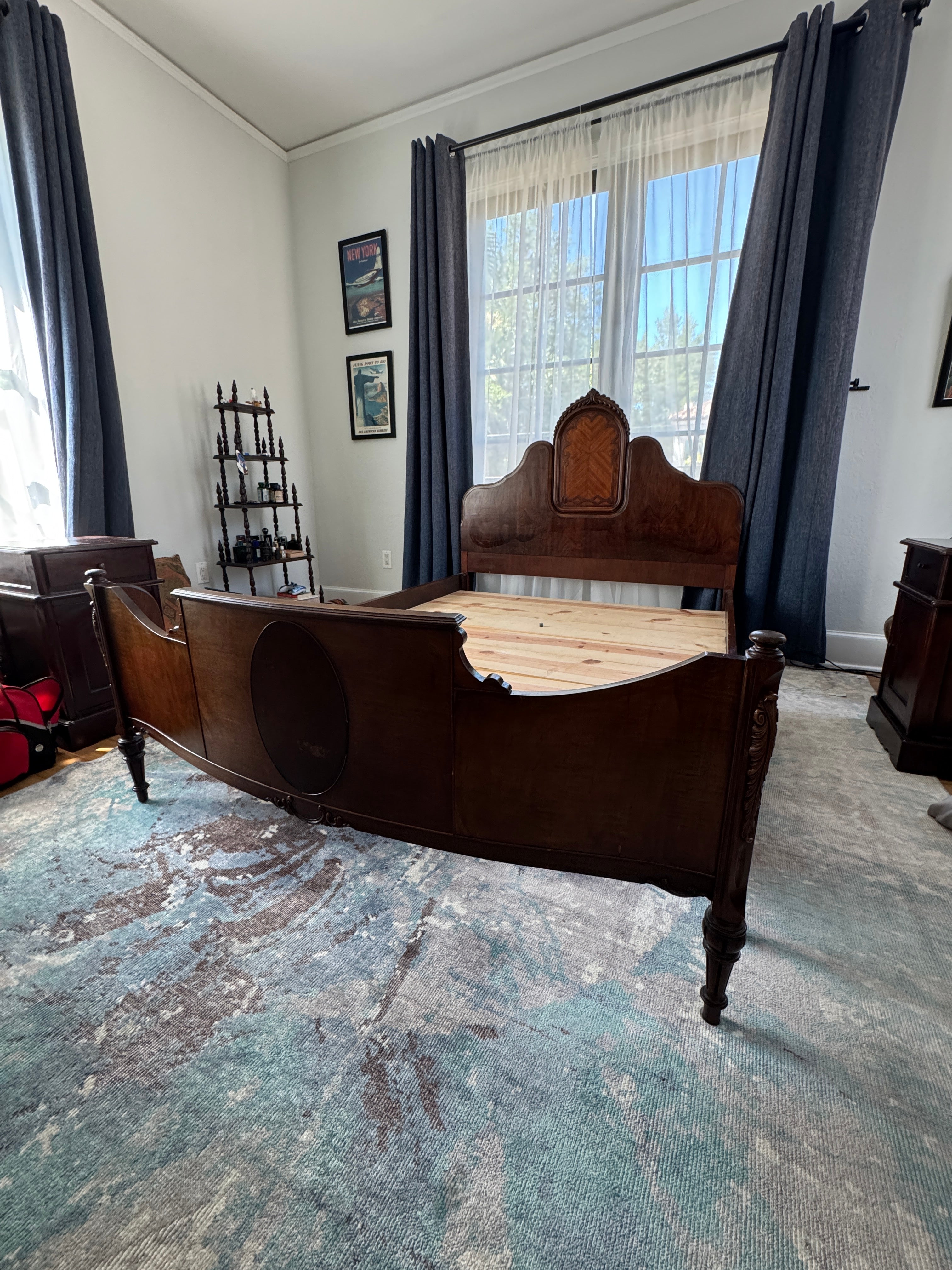 Antique Walnut Full or Double Size Bed with Curved Footboard