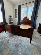 Antique Walnut Full or Double Size Bed with Curved Footboard