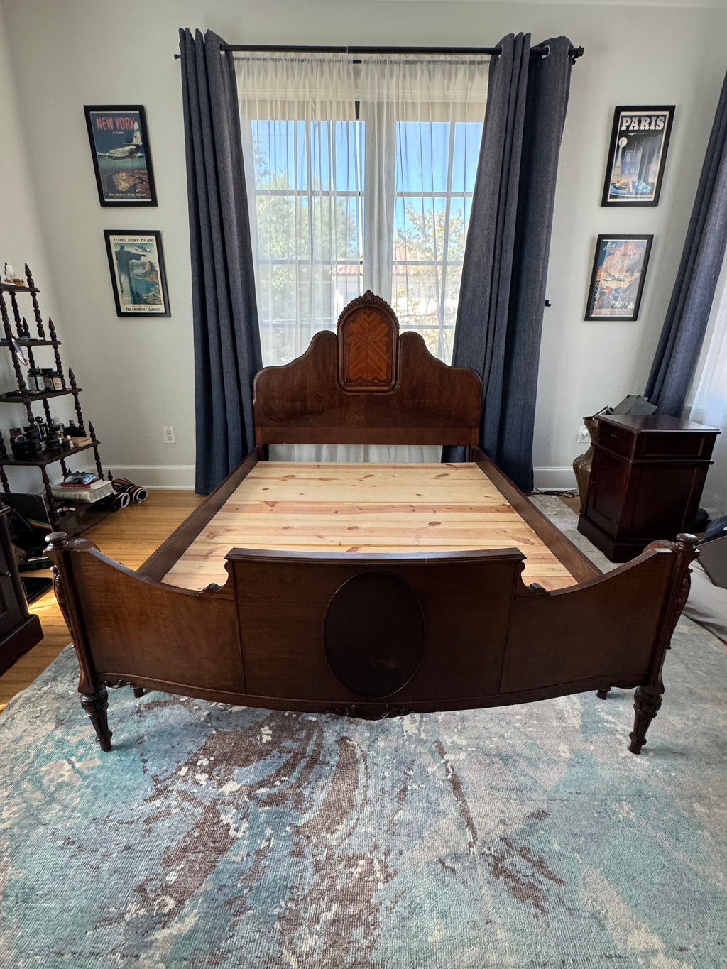 Antique Walnut Full or Double Size Bed with Curved Footboard