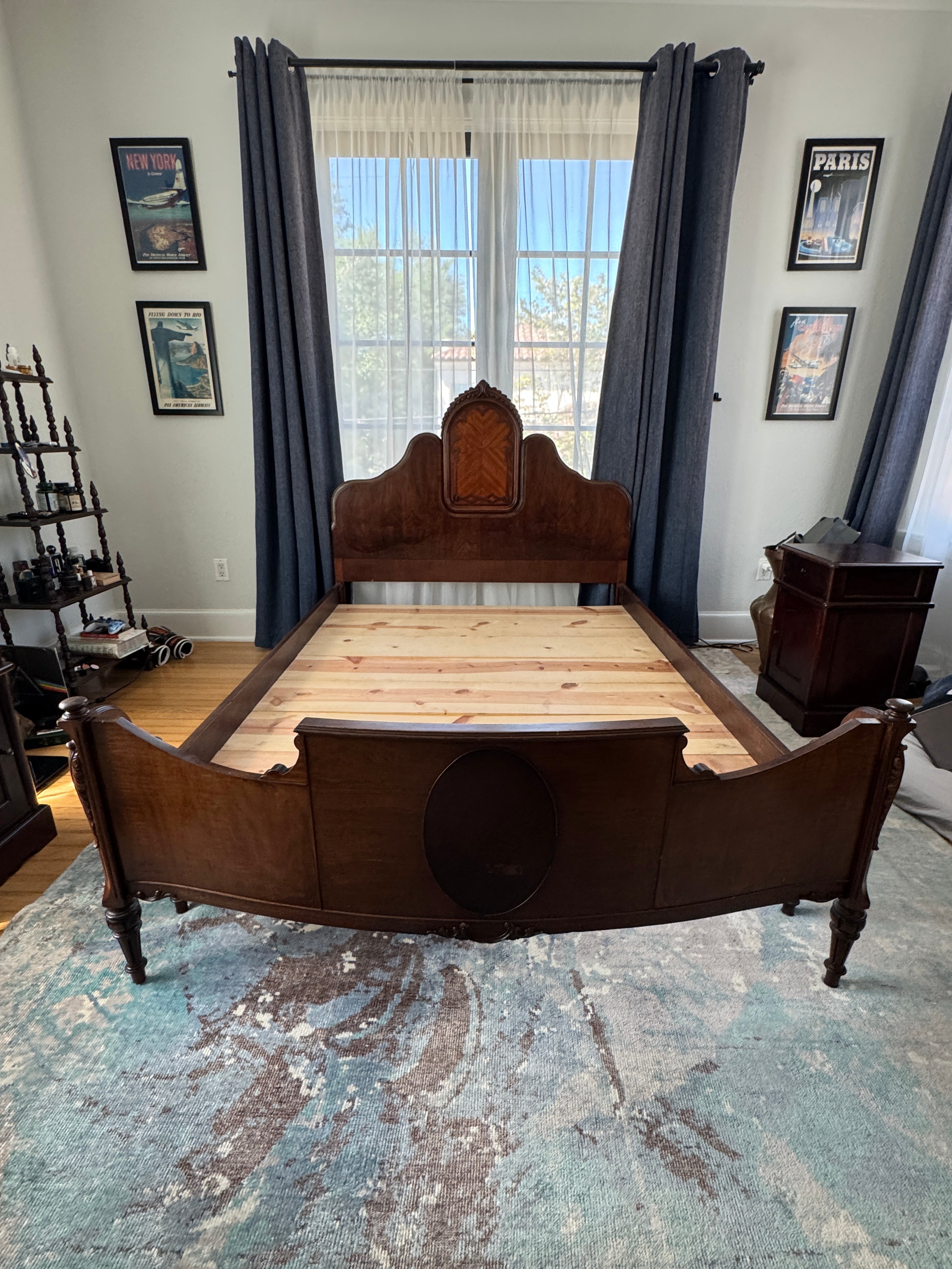 Antique Walnut Full or Double Size Bed with Curved Footboard