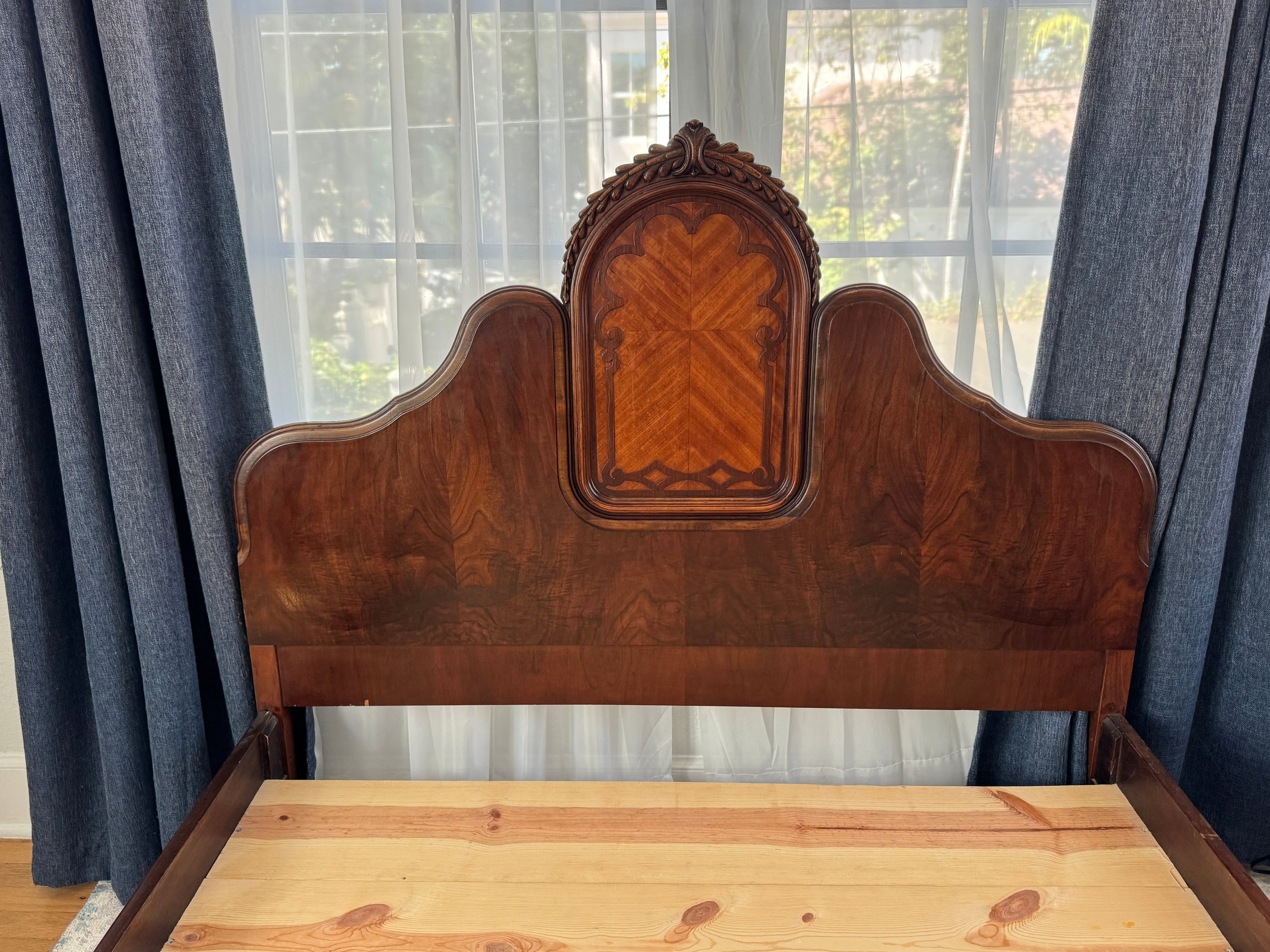 Antique Walnut Full or Double Size Bed with Curved Footboard