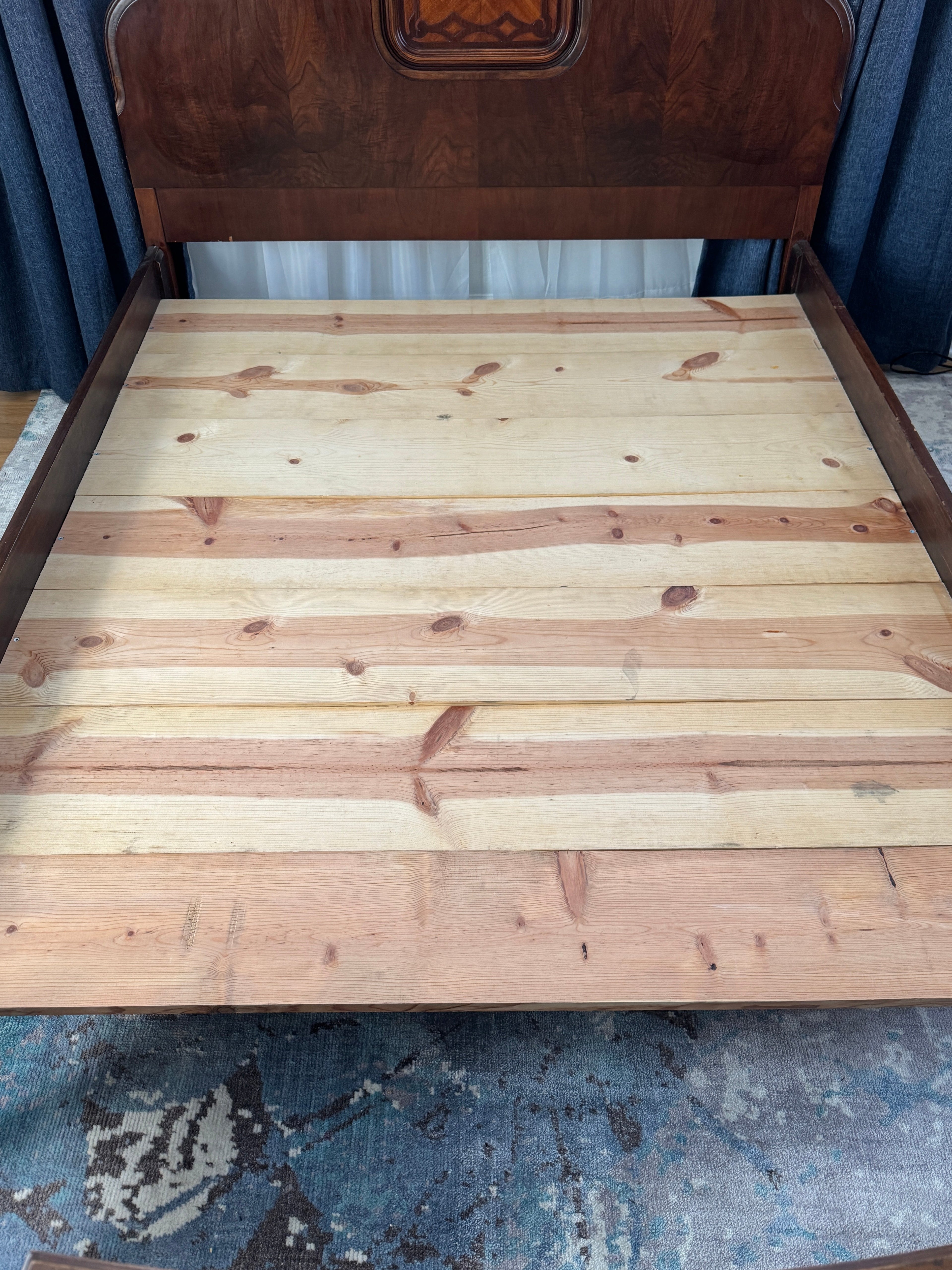 Antique Walnut Full or Double Size Bed with Curved Footboard