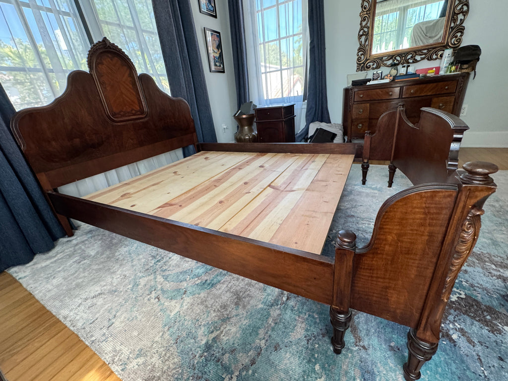 Antique Walnut Full or Double Size Bed with Curved Footboard