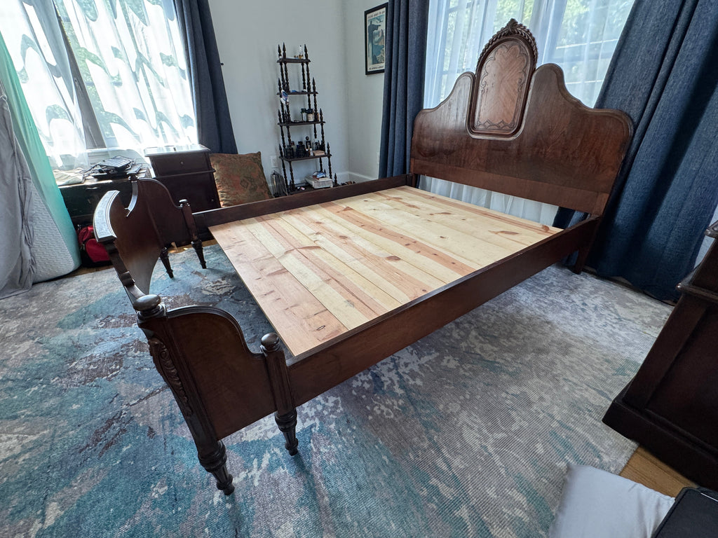 Antique Walnut Full or Double Size Bed with Curved Footboard
