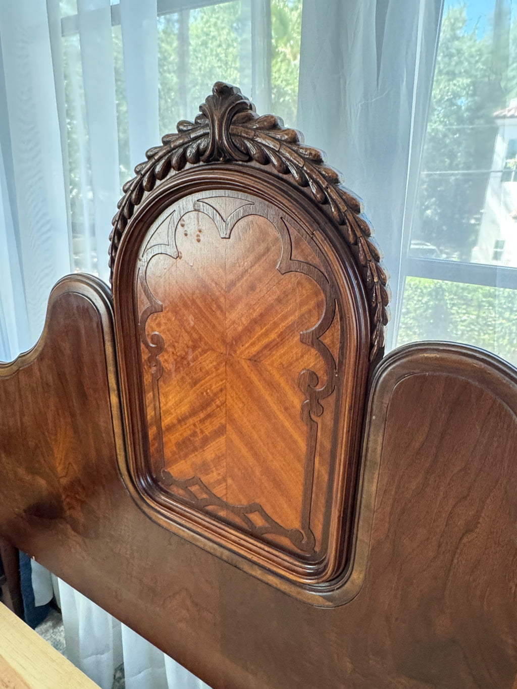 Antique Walnut Full or Double Size Bed with Curved Footboard