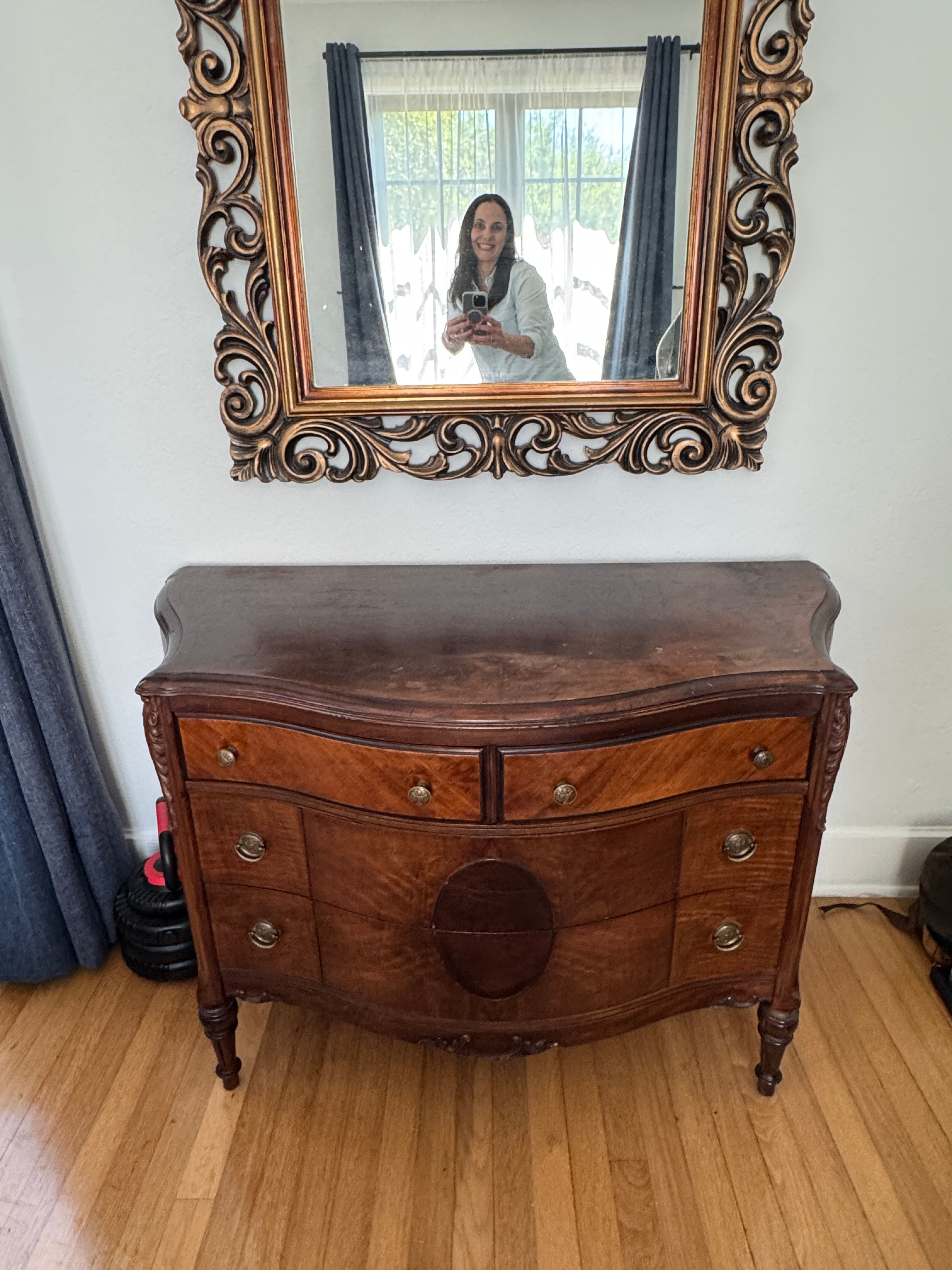Antique Burled Walnut and Inlaid Marquetry Dresser Chest of Drawers