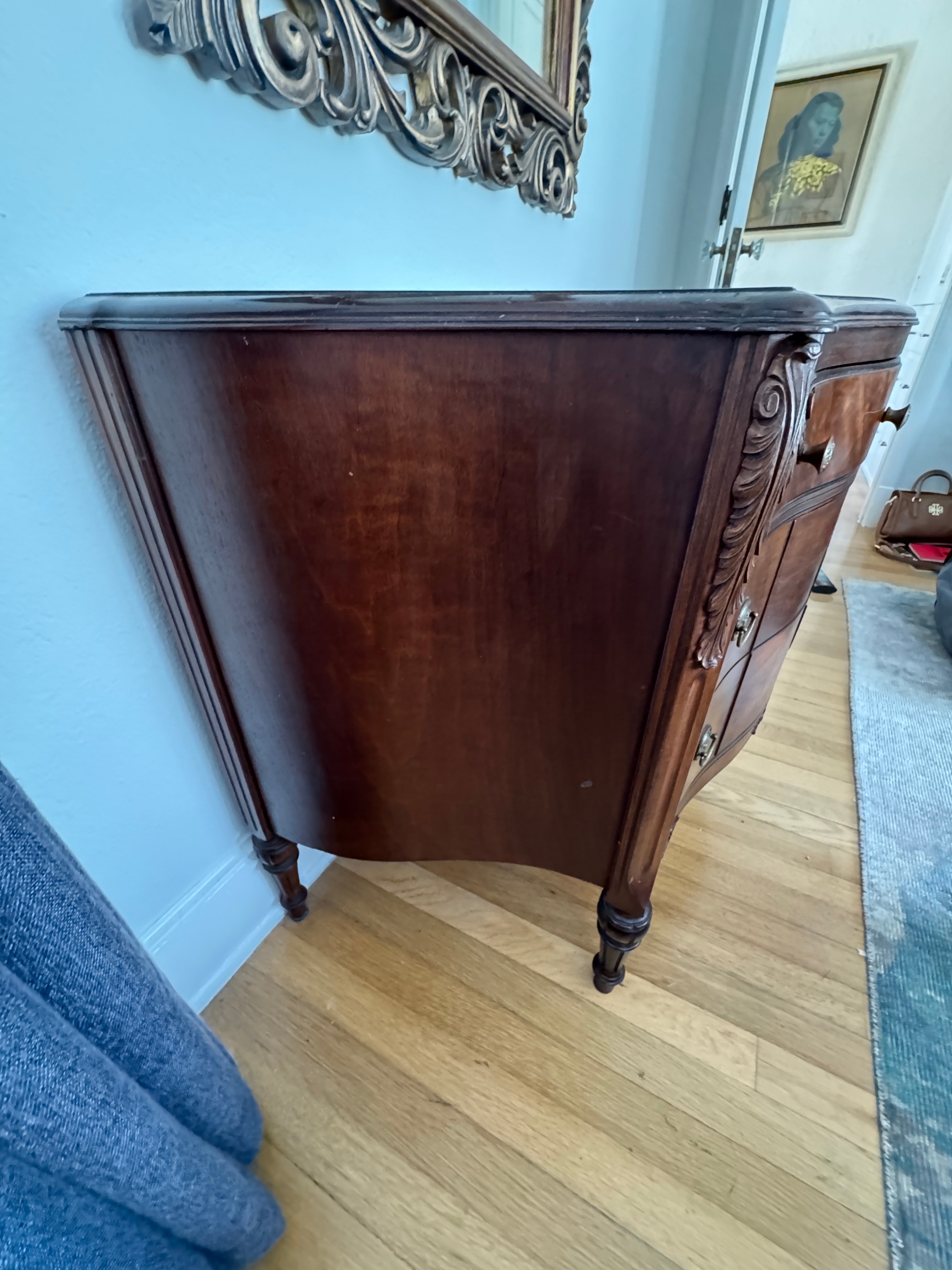 Antique Burled Walnut and Inlaid Marquetry Dresser Chest of Drawers