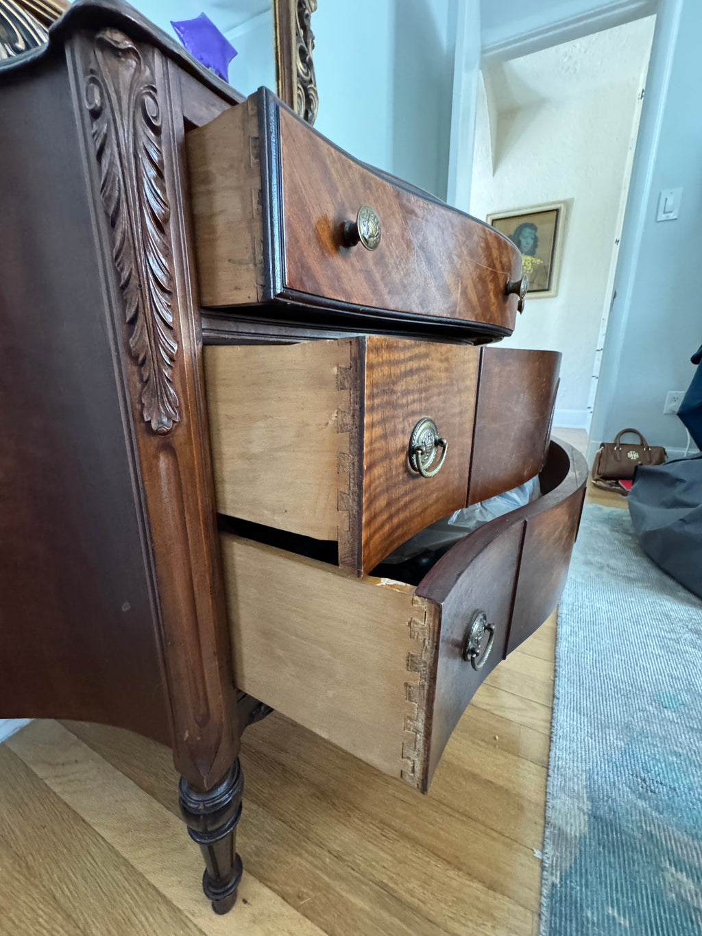 Antique Burled Walnut and Inlaid Marquetry Dresser Chest of Drawers
