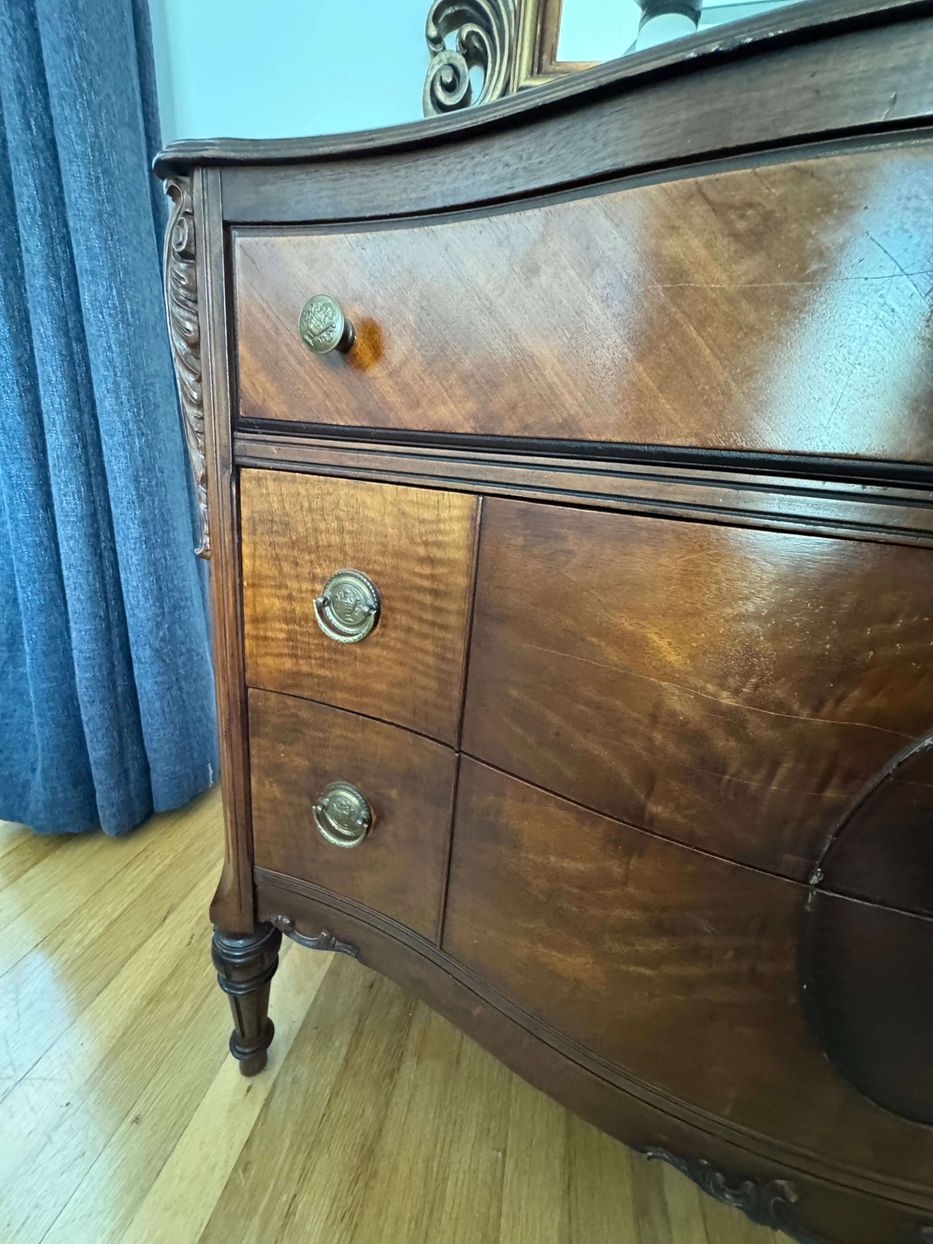 Antique Burled Walnut and Inlaid Marquetry Dresser Chest of Drawers