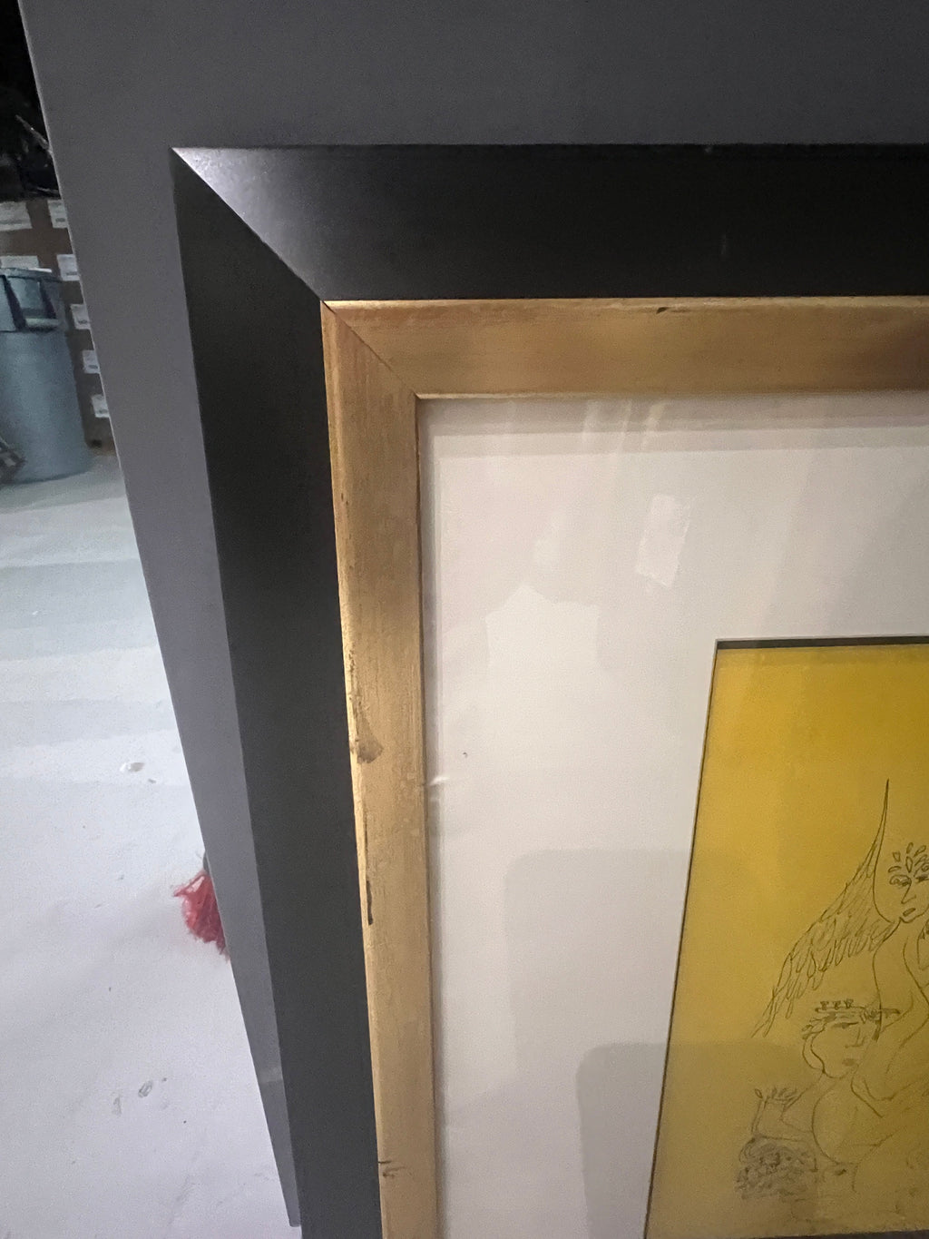 Framed Pen & Ink Abstract Drawing by R.G. Serrano, 1993, Original