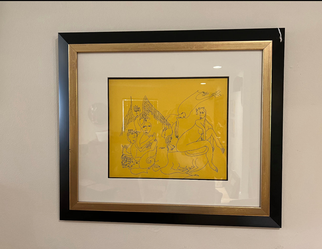 Framed Pen & Ink Abstract Drawing by R.G. Serrano, 1993, Original