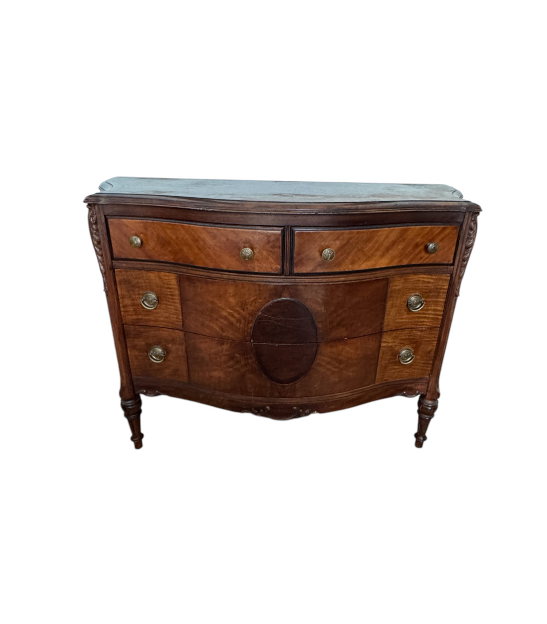 Antique Burled Walnut and Inlaid Marquetry Dresser Chest of Drawers