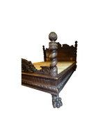 Antique Carved Italian Walnut Clawfoot European Queen Sized Bed