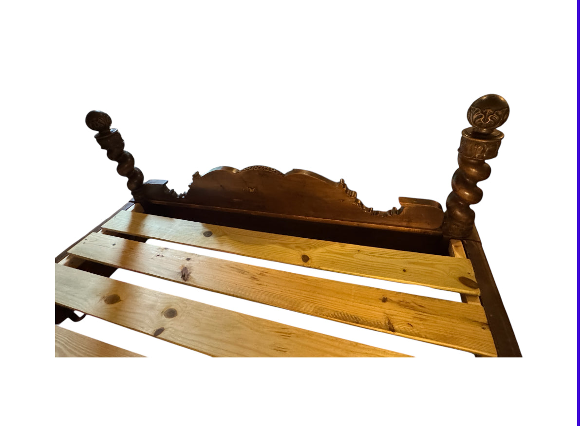 Antique Carved Italian Walnut Clawfoot European Queen Sized Bed