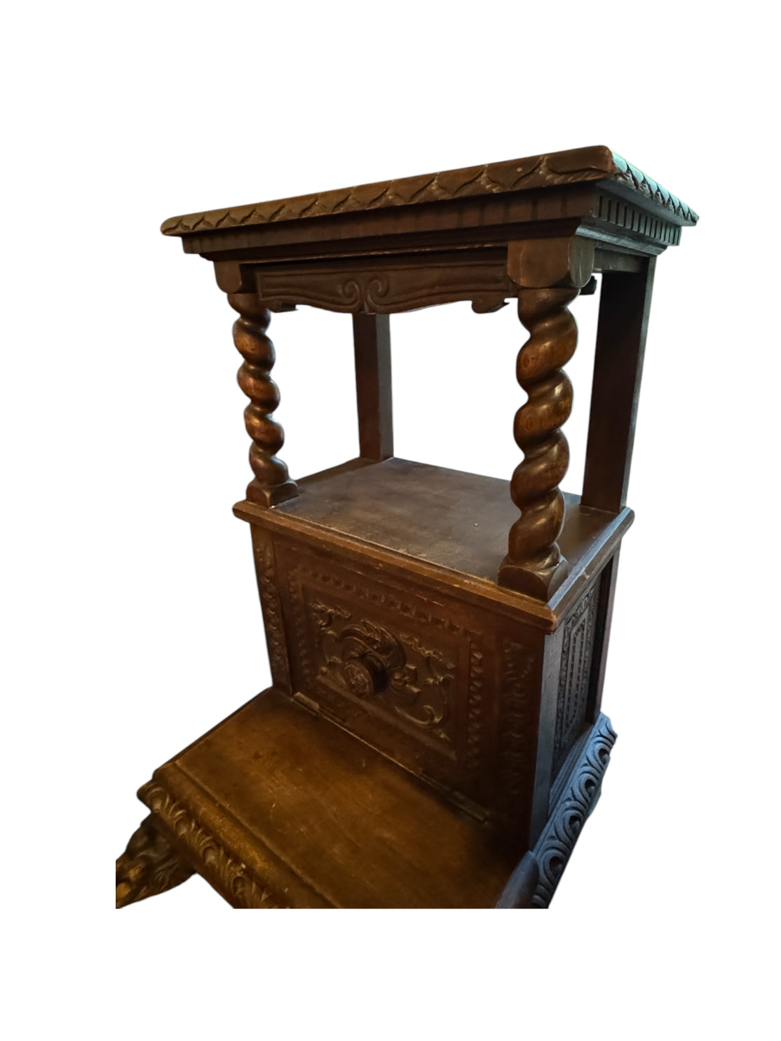 Antique Carved Italian Walnut Clawfoot Nightstands - A Pair