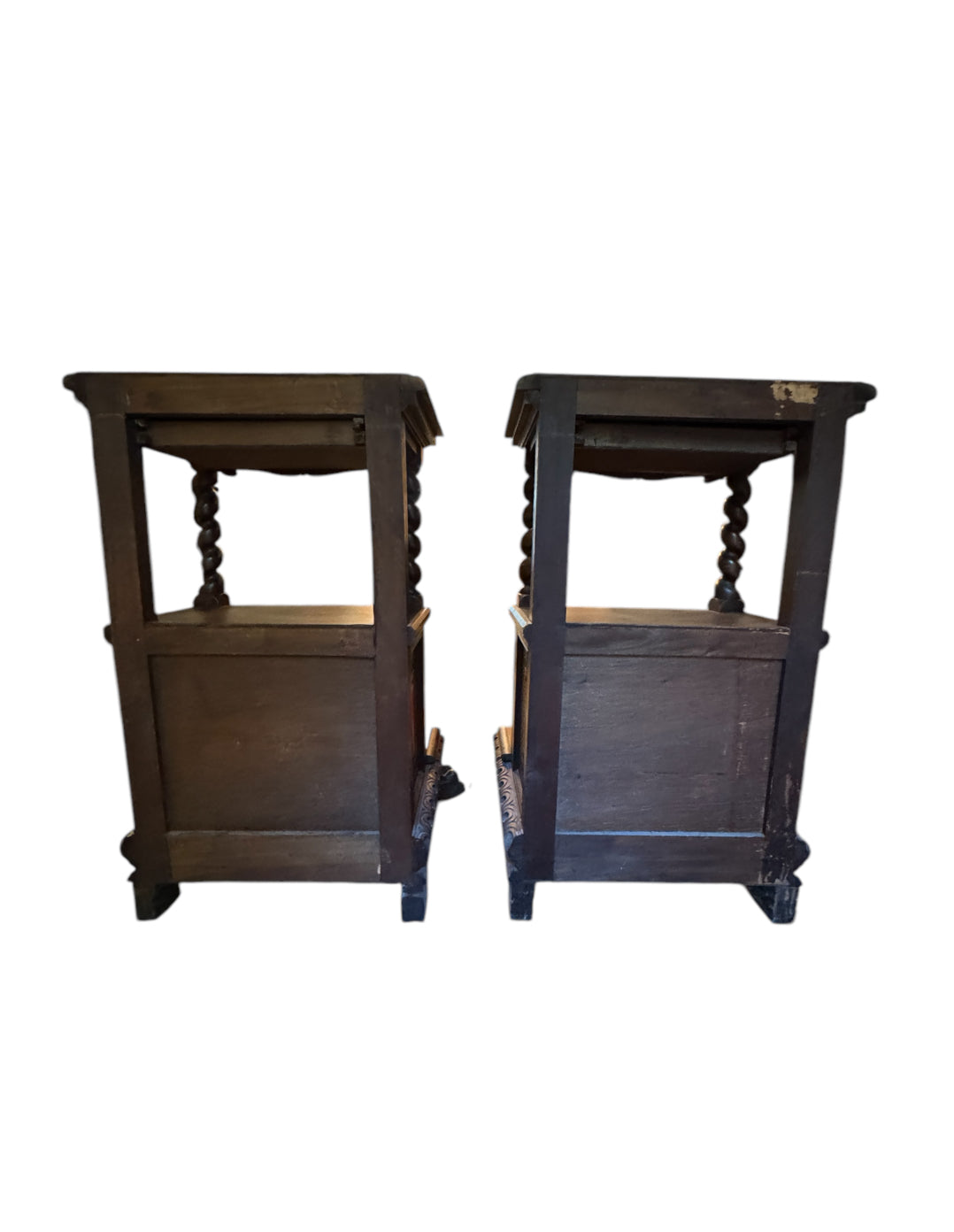 Antique Carved Italian Walnut Clawfoot Nightstands - A Pair