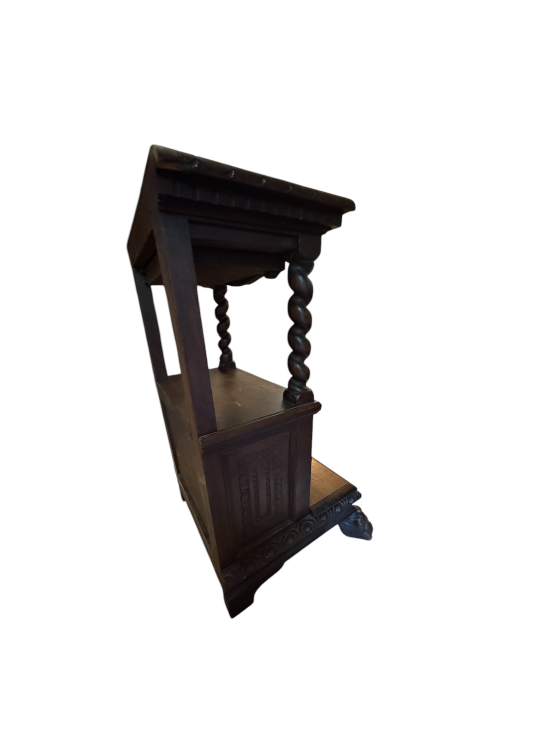 Antique Carved Italian Walnut Clawfoot Nightstands - A Pair