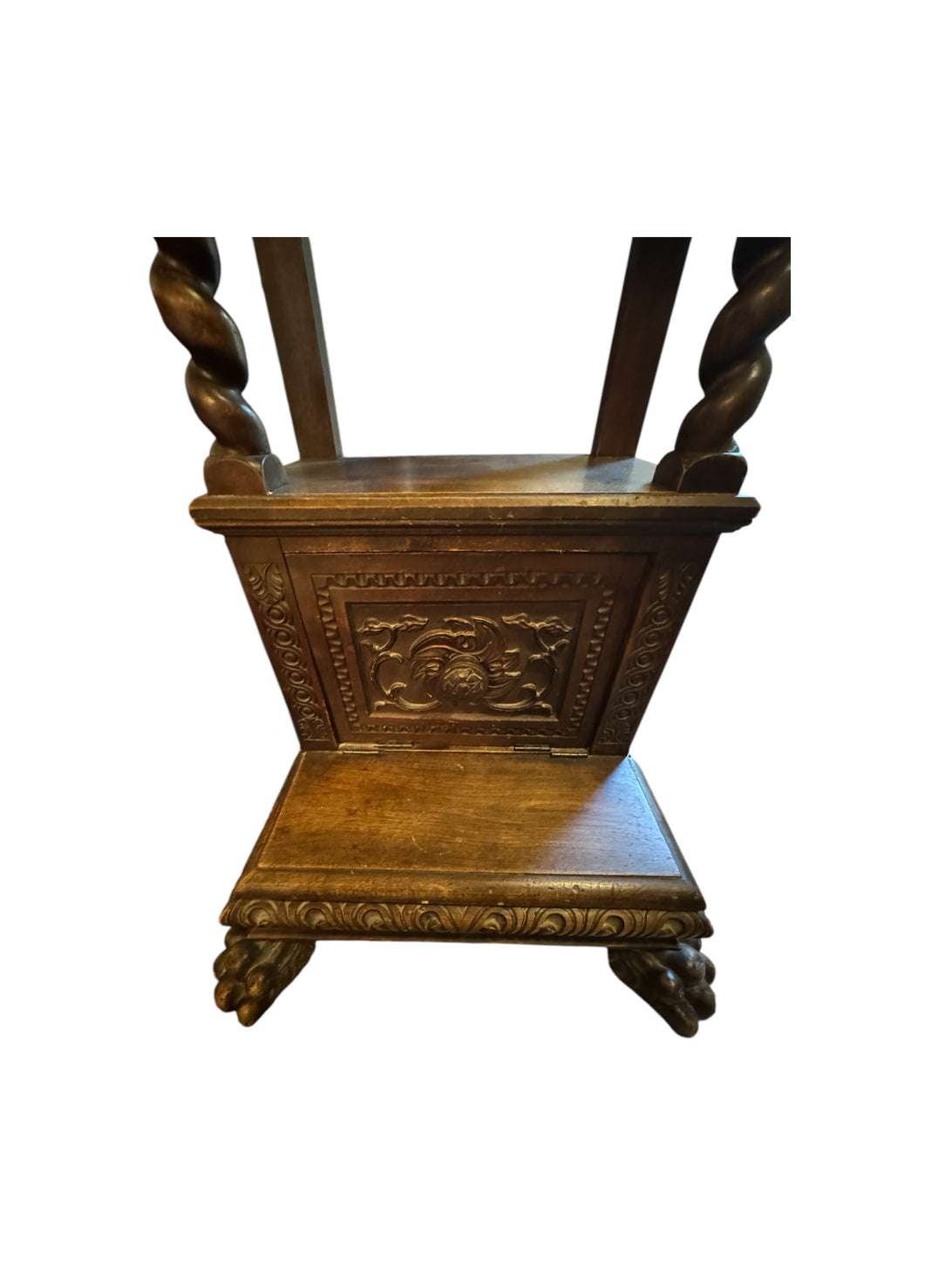 Antique Carved Italian Walnut Clawfoot Nightstands - A Pair