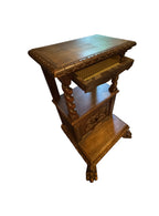 Antique Carved Italian Walnut Clawfoot Nightstands - A Pair