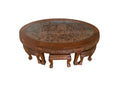 Vintage Oriental Hand Carved Teak Coffee Tea Table with 6 Nesting Stools