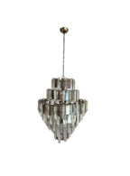 Vintage Retro MCM Mirrored Prism and Lucite 7-Tiered Chandelier with Brass Frame