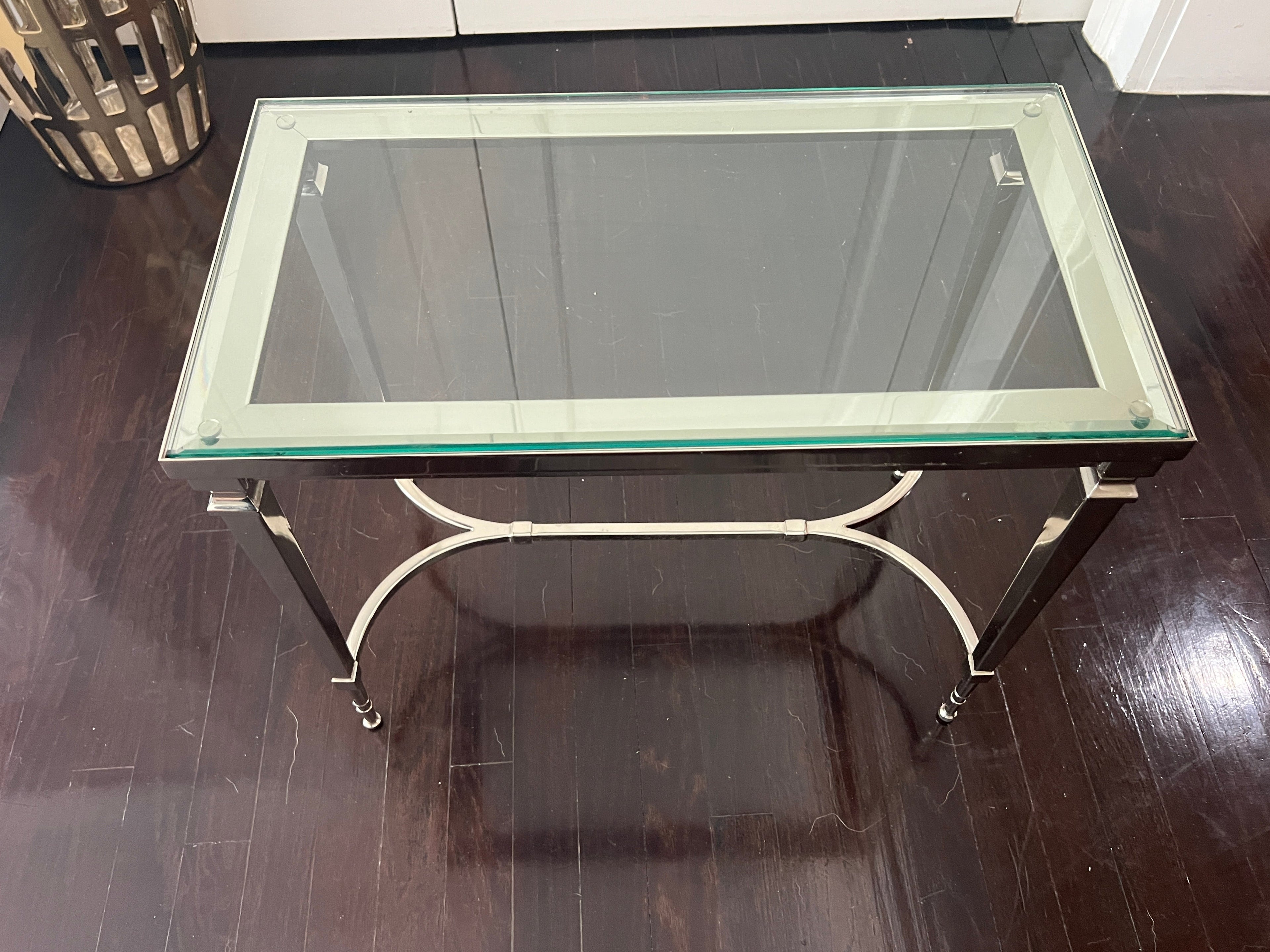 Williams Sonoma Home Metallic or Chrome & Glass Coffee Table