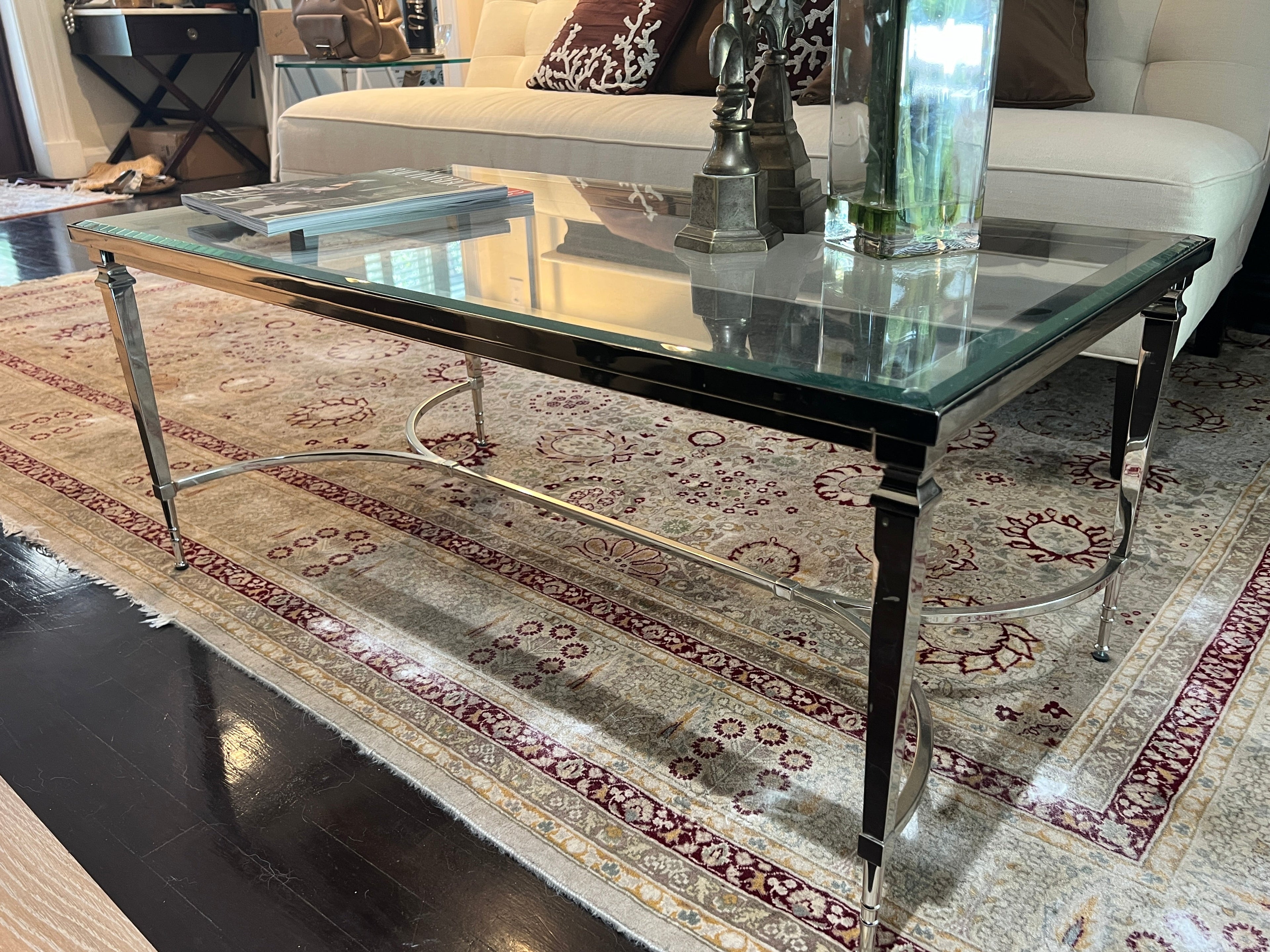 Williams Sonoma Home Metallic or Chrome & Glass Coffee Table
