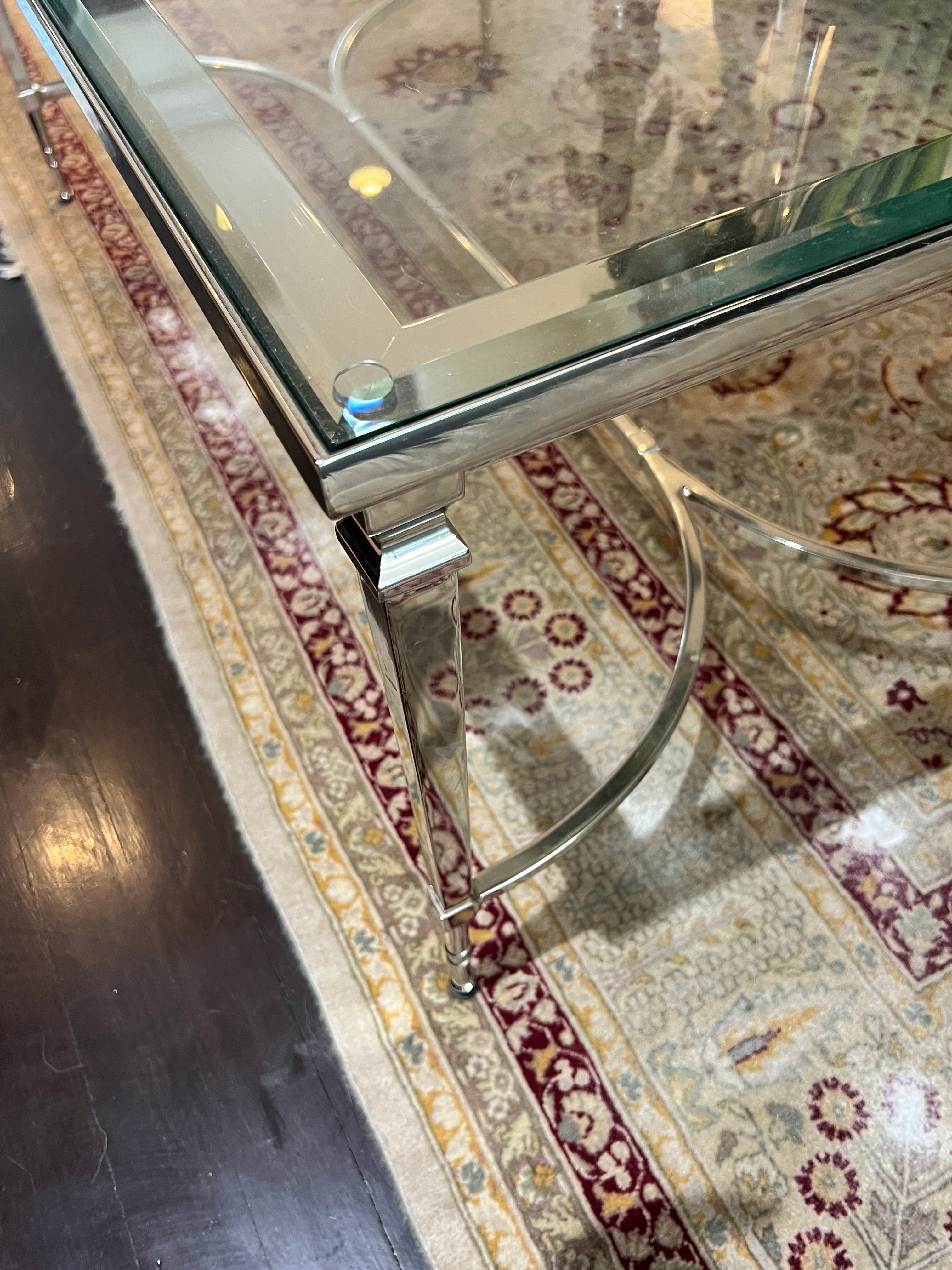 Williams Sonoma Home Metallic or Chrome & Glass Coffee Table