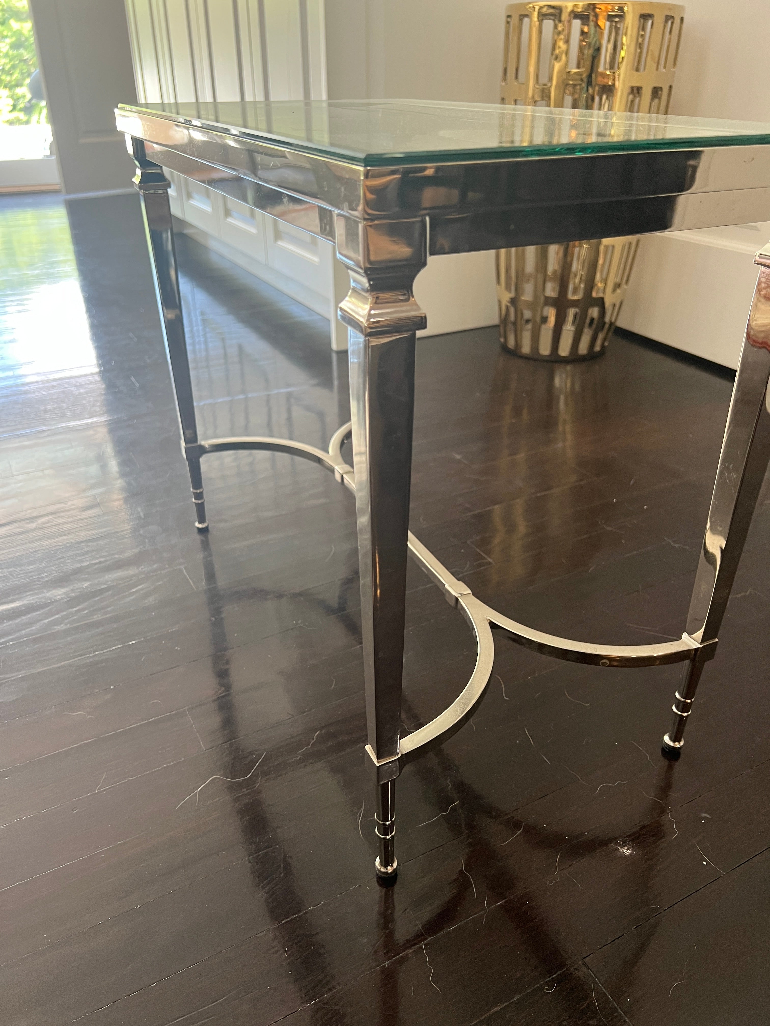 Williams Sonoma Home Metallic or Chrome & Glass Coffee Table