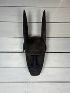 Vintage Hand Carved African Tribal Mask with Large Horns