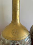 1990s Vintage Japanese Kutani Porcelain Tall Vases - Set of 2, Signed by Artist
