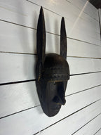 Vintage Hand Carved African Tribal Mask with Large Horns